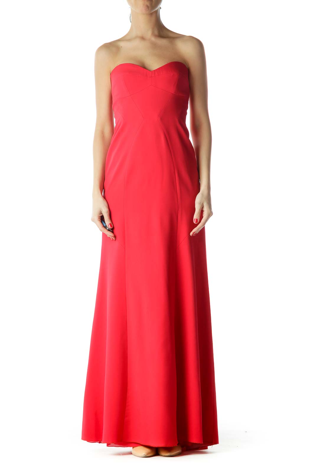 Red Strapless Sweetheart Neck Long Evening Dress Front