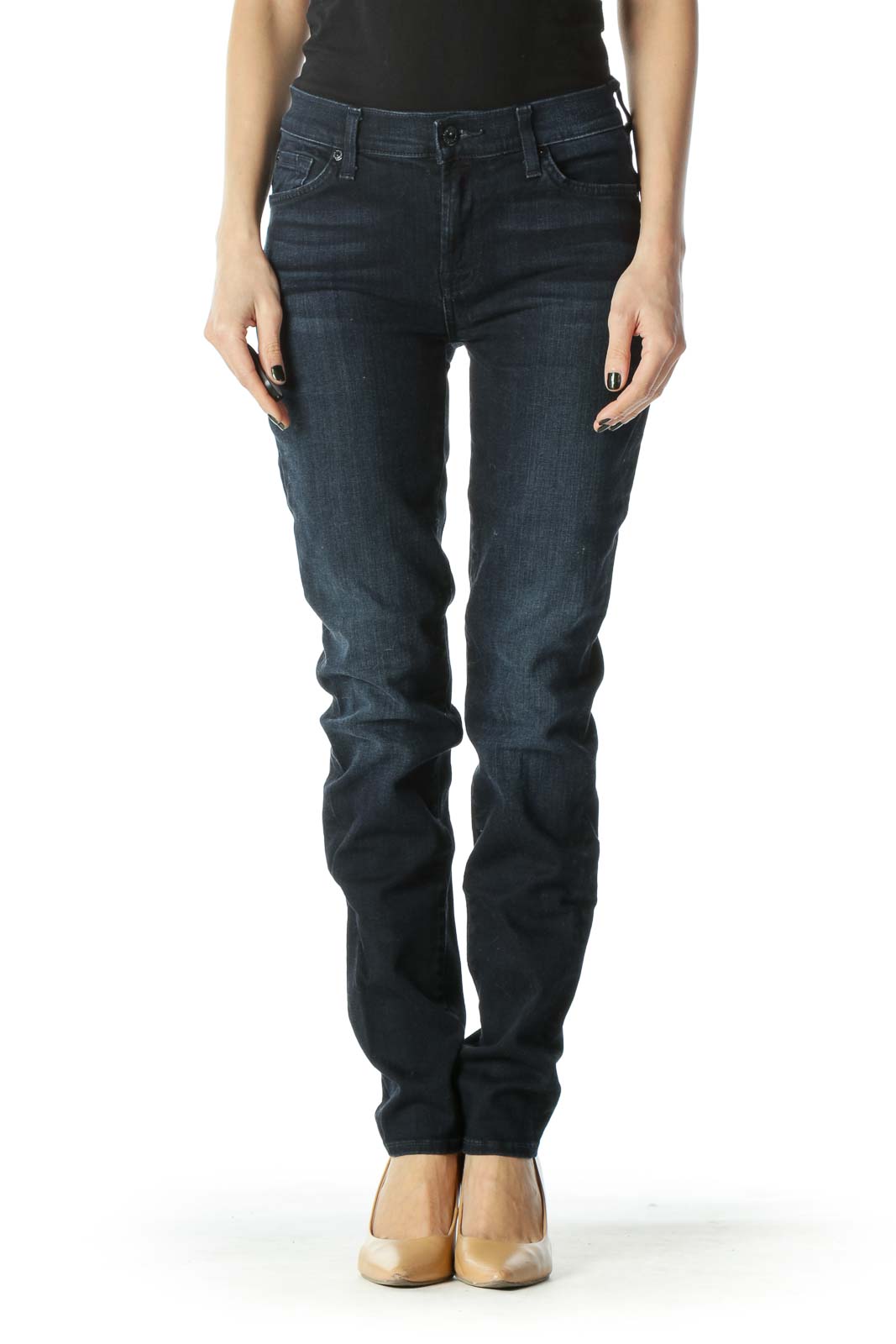 Blue Dark-Wash Slim Denim Jeans Front