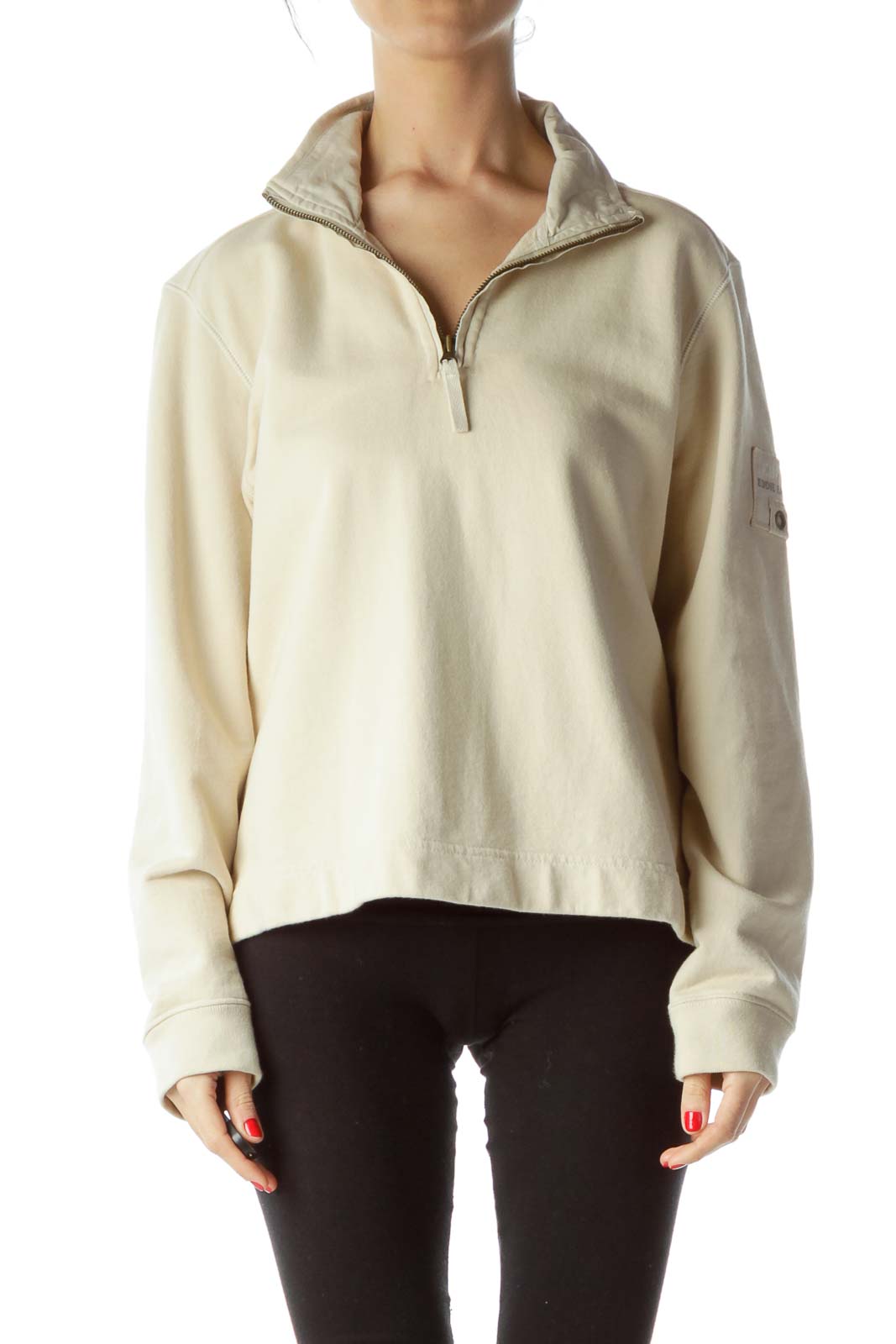 Beige Zippered Long Sleeve 100% Cotton Outdoors' Jacket Front