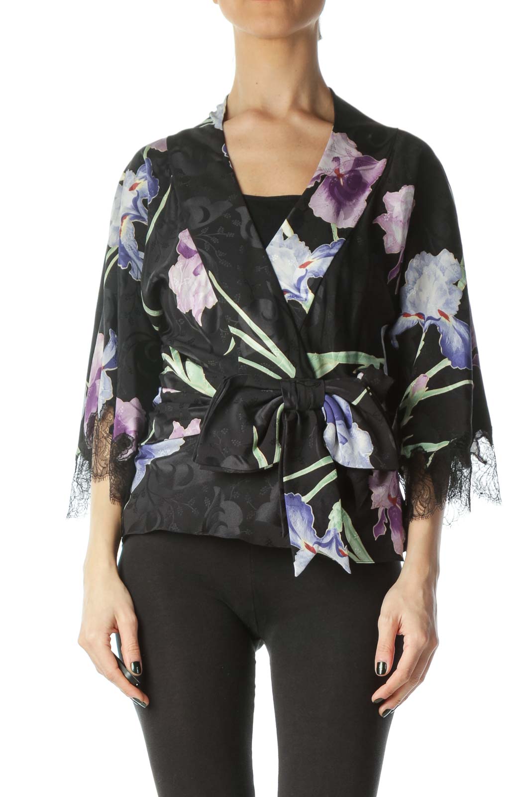 Multicolored Flower Print 100% Silk Light Jacket Front