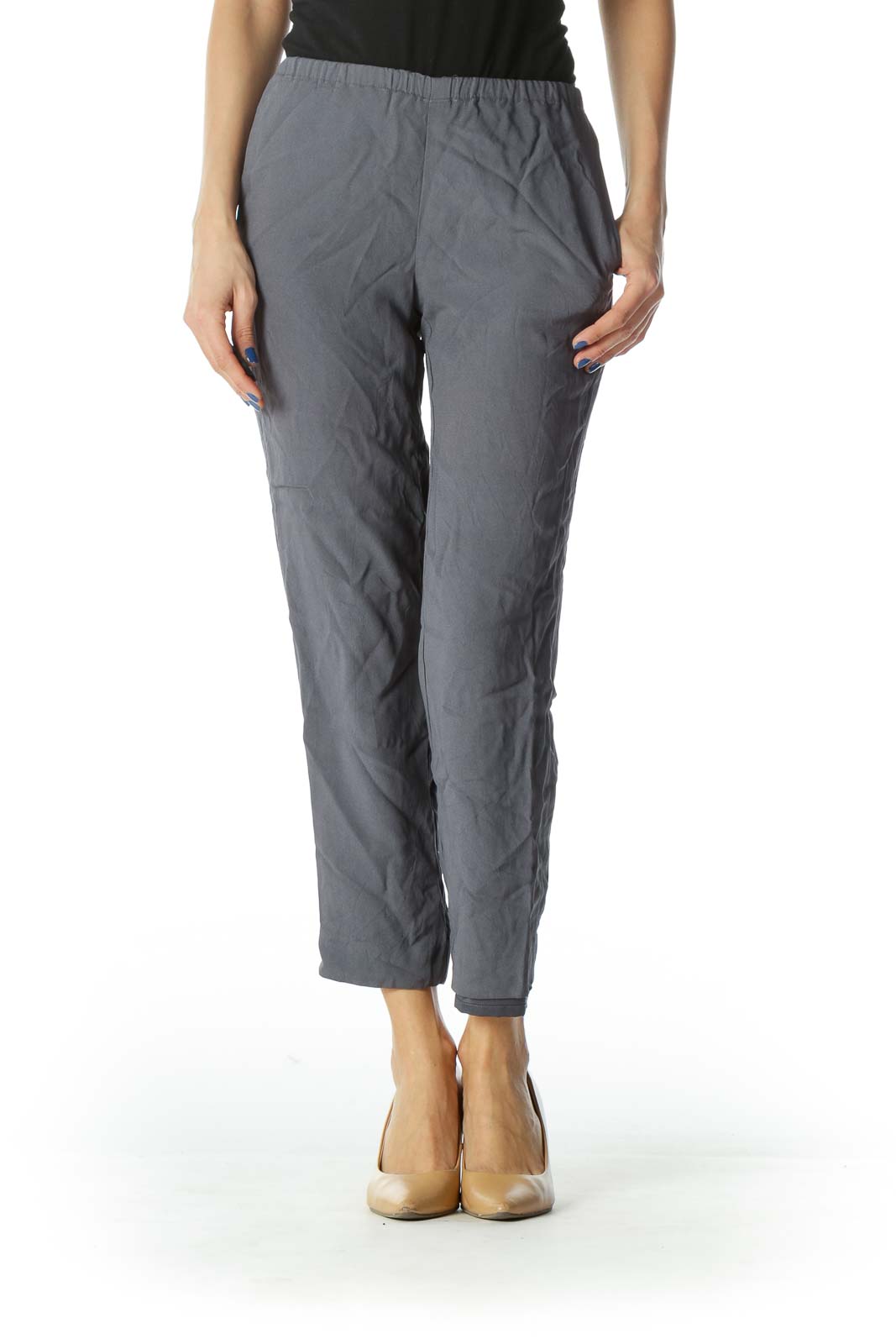 Gray Pocketed Slim-Fit Pants Front