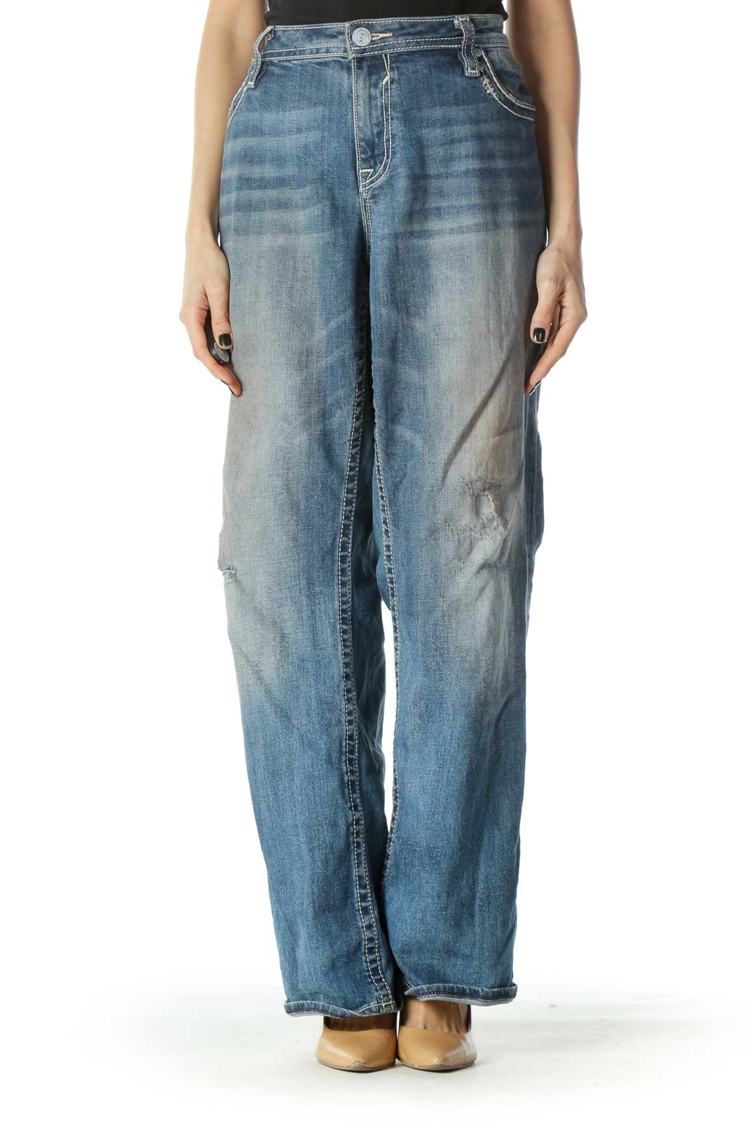 Blue Sequenced  Distressed Jean Front