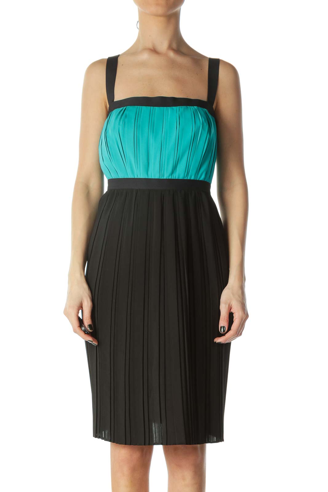 Teal and Black Color Block Dress  Front