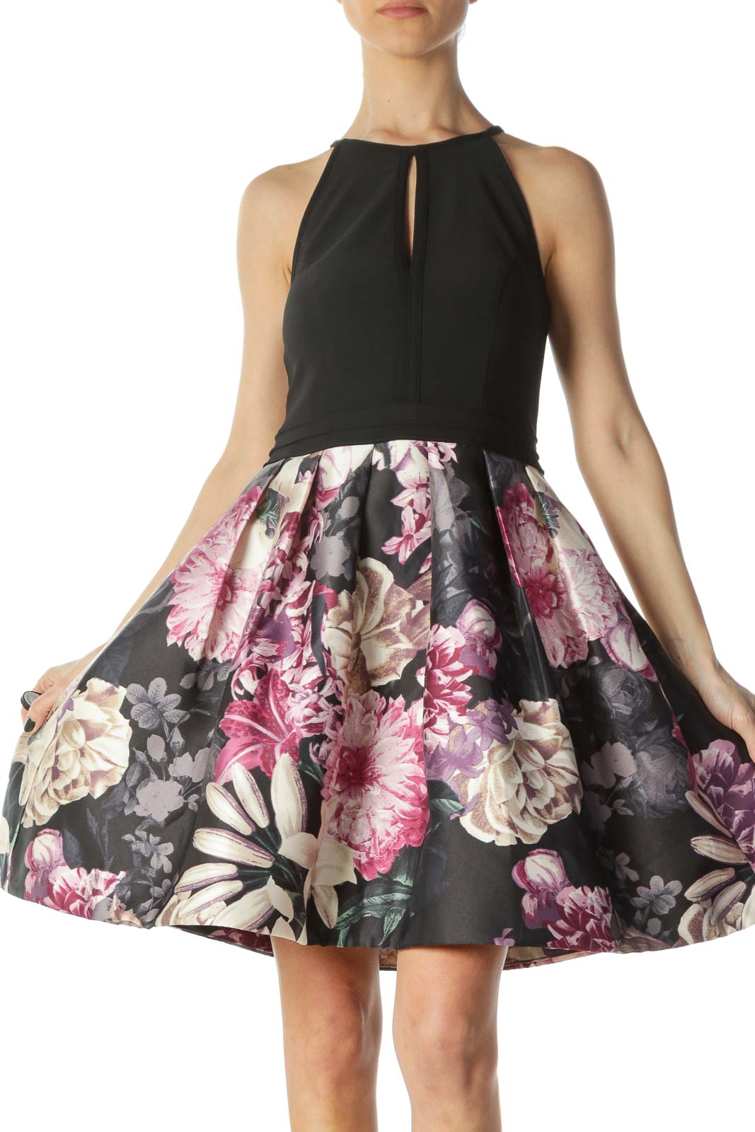 Black Floral Cocktail Dress Front