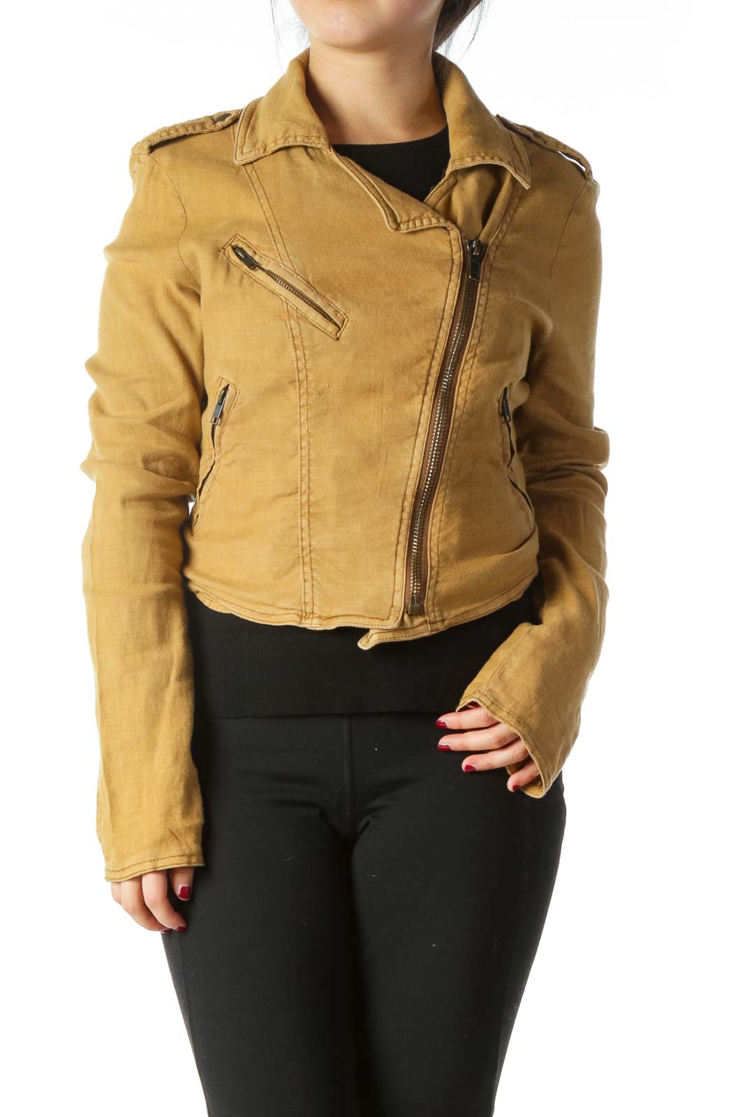 Brown Zippered Moto Jacket Front