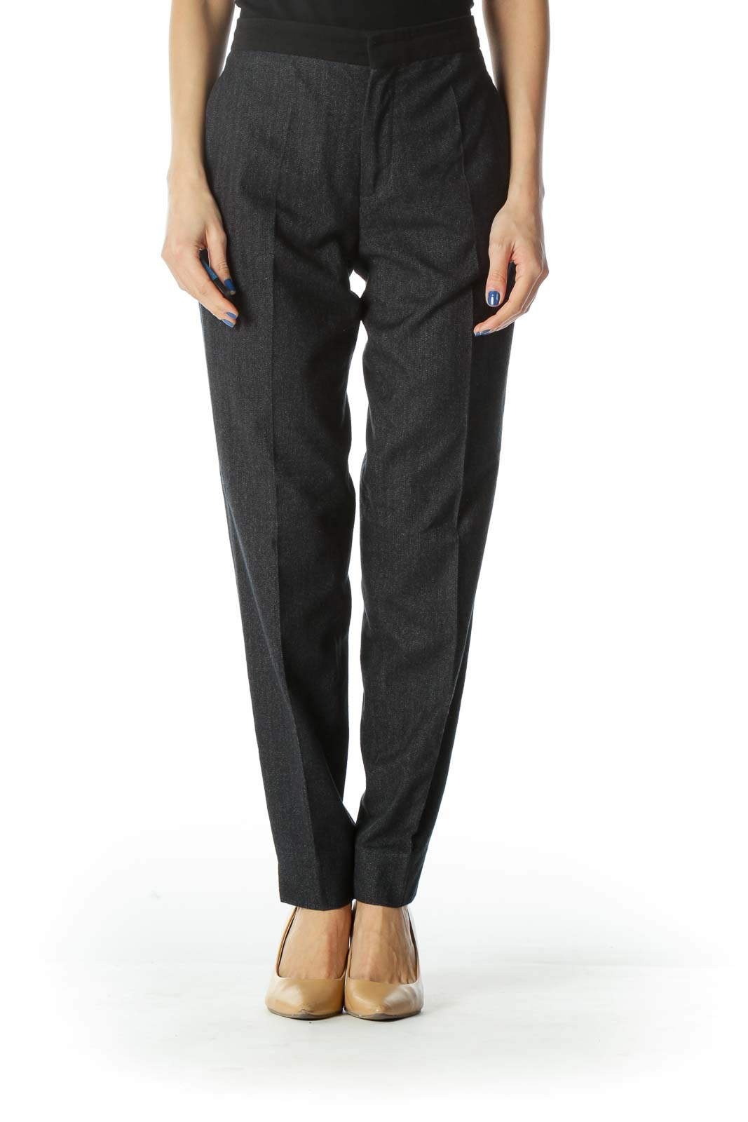 Black Twill Skinny Suit Pant Front