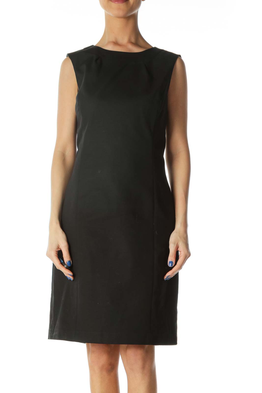 Black Structured Cut Sheath Dress Front