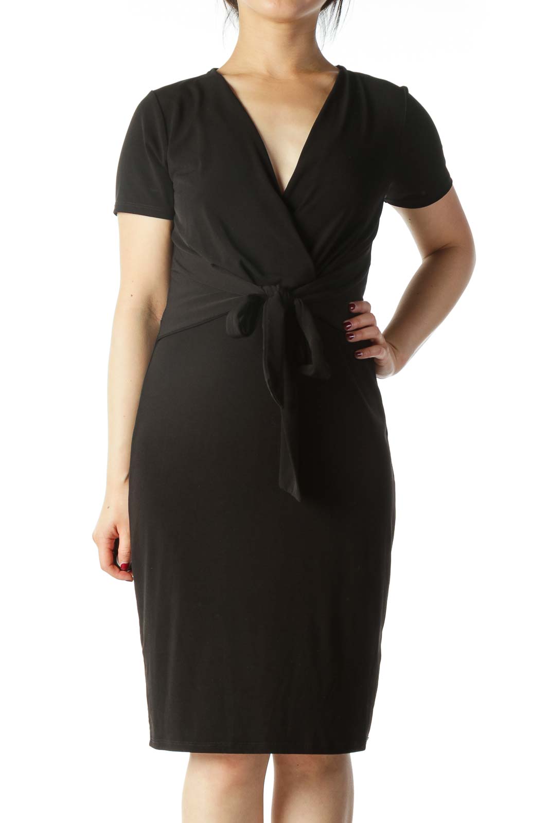 Tahari - Black Wrap Evening Dress Polyester Elastane | SilkRoll