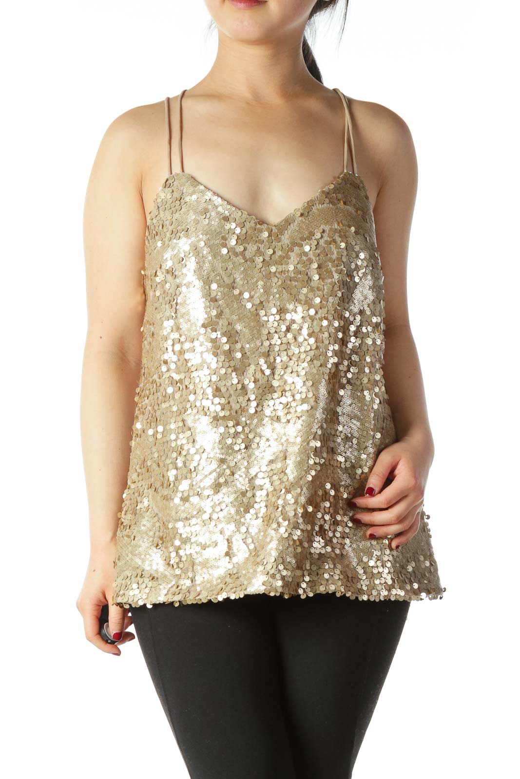 Gold Sequined Tank Front