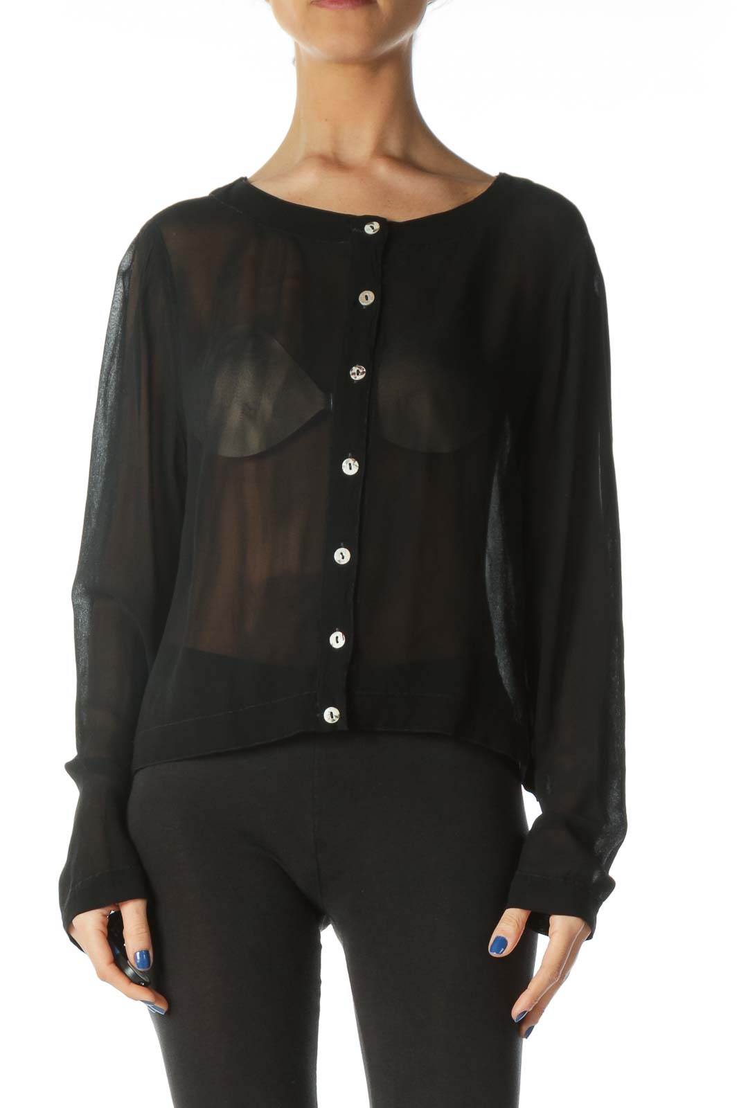 Black Sheer Cropped Blouse  Front