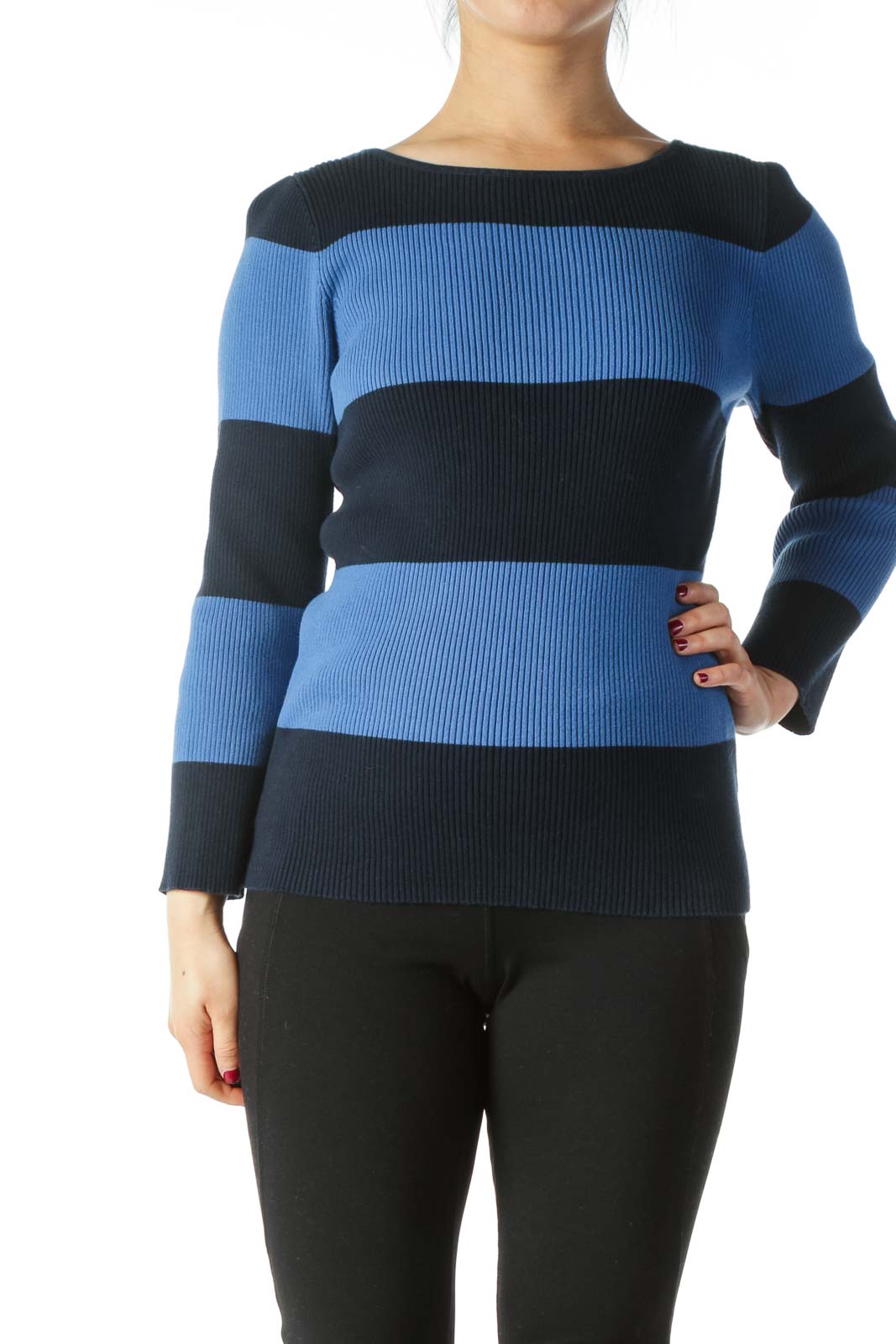 Blue and Navy Striped Sweater  Front