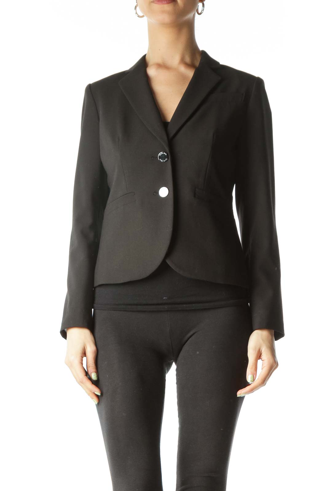 Black Buttoned Pocketed Blazer Front