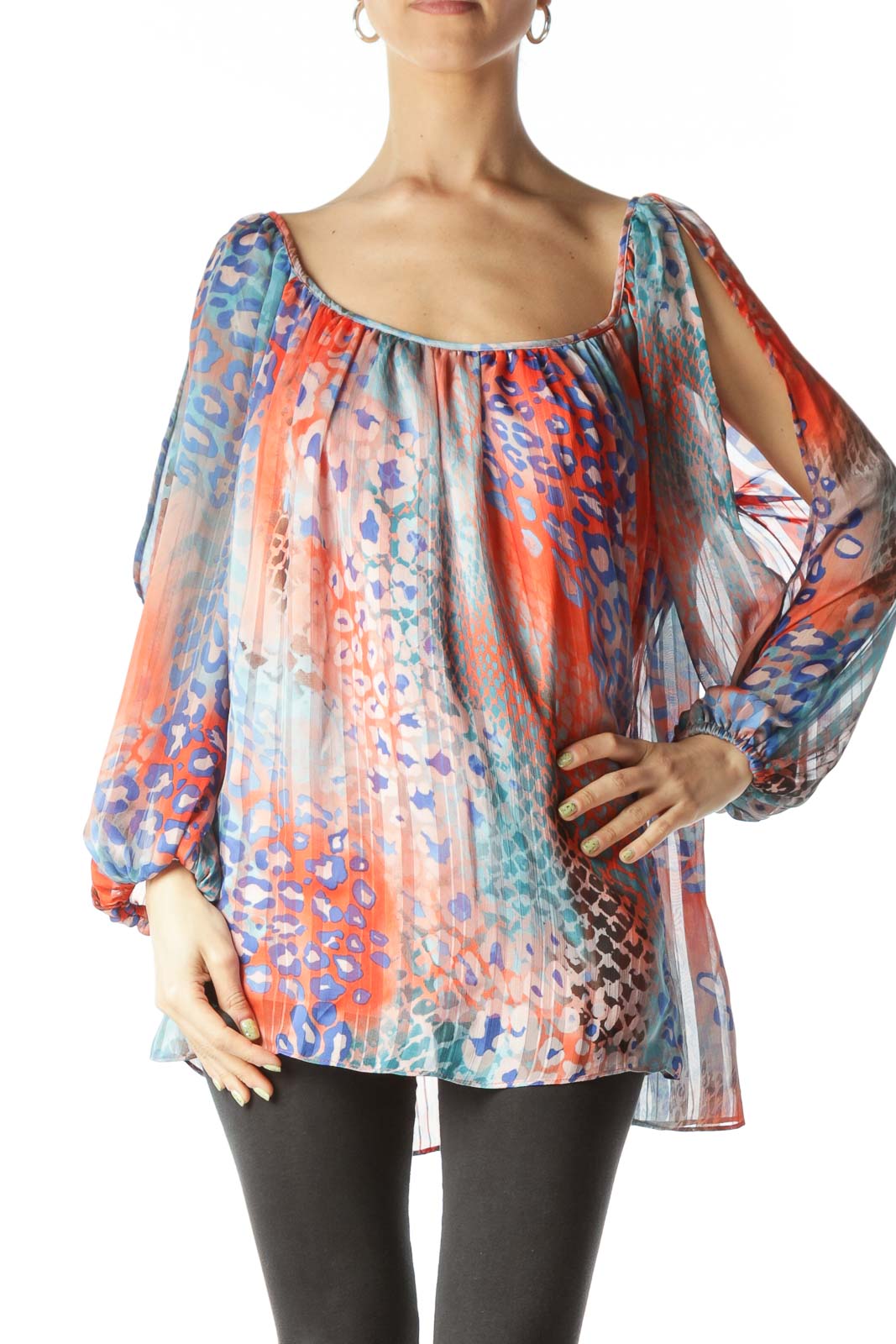 Multicolor Animal Print Blouse Front