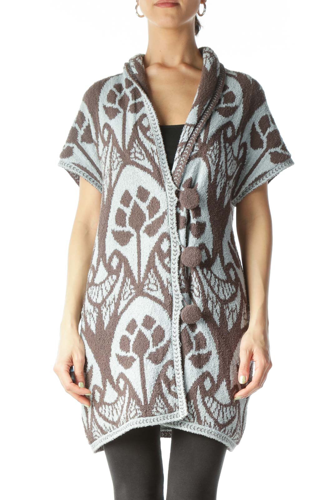 Blue and Brown Short Sleeve Cardigan  Front