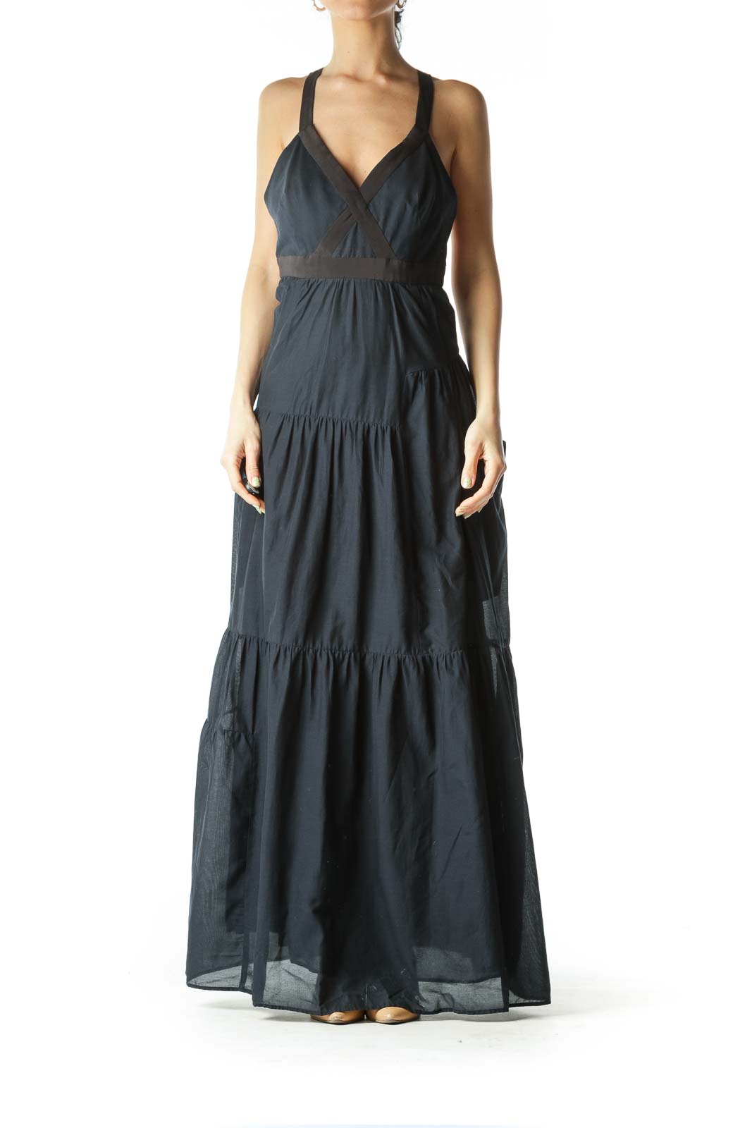 Black and Navy Blue Maxi Dress  Front