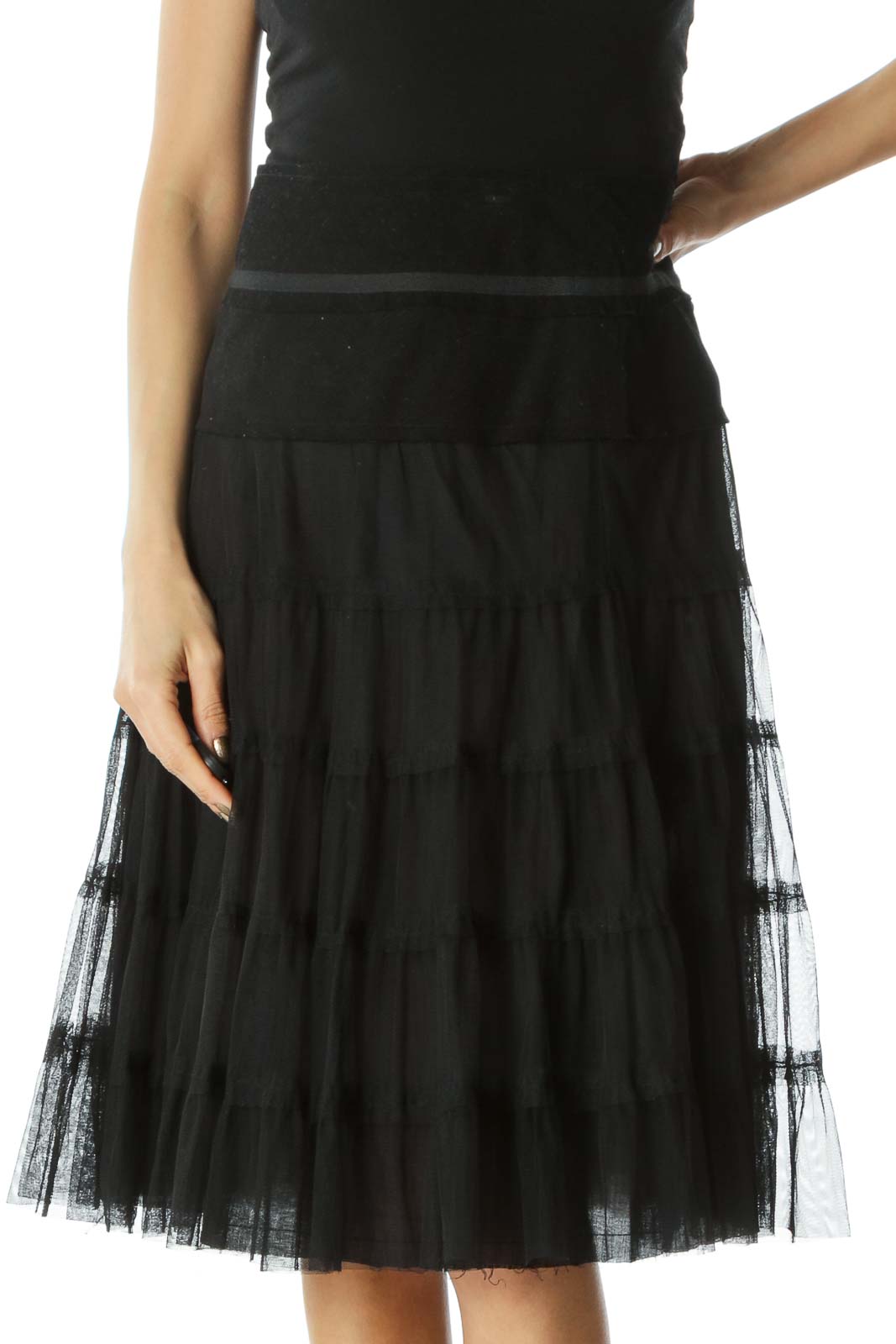 Black Lace A-line Skirt  Front