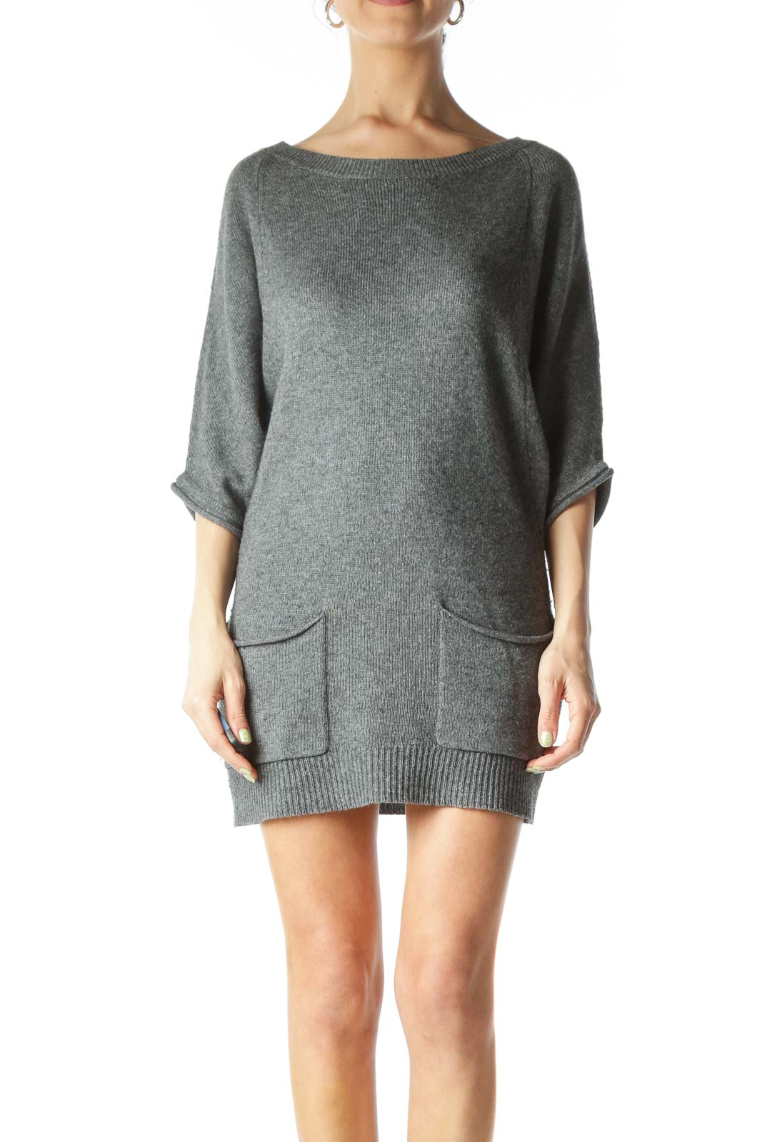 Gray Wool Cashmere Pocketed Mini Dress Front