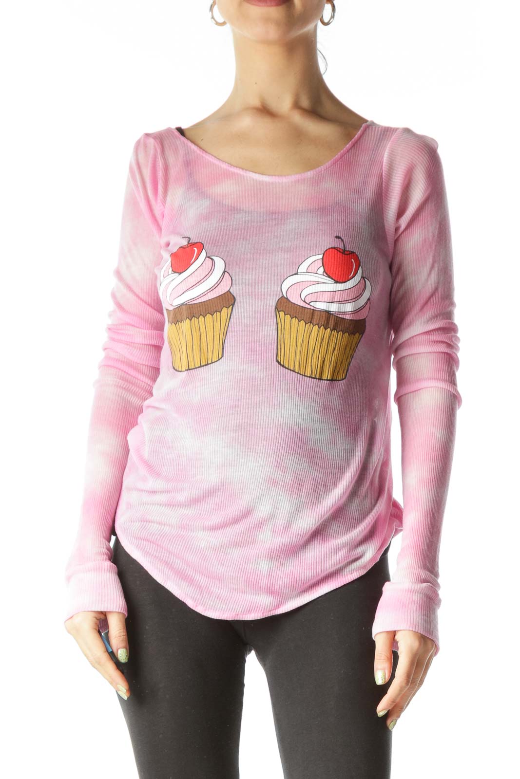 Pink Cupcakes Print Light Long Sleeve Top Front