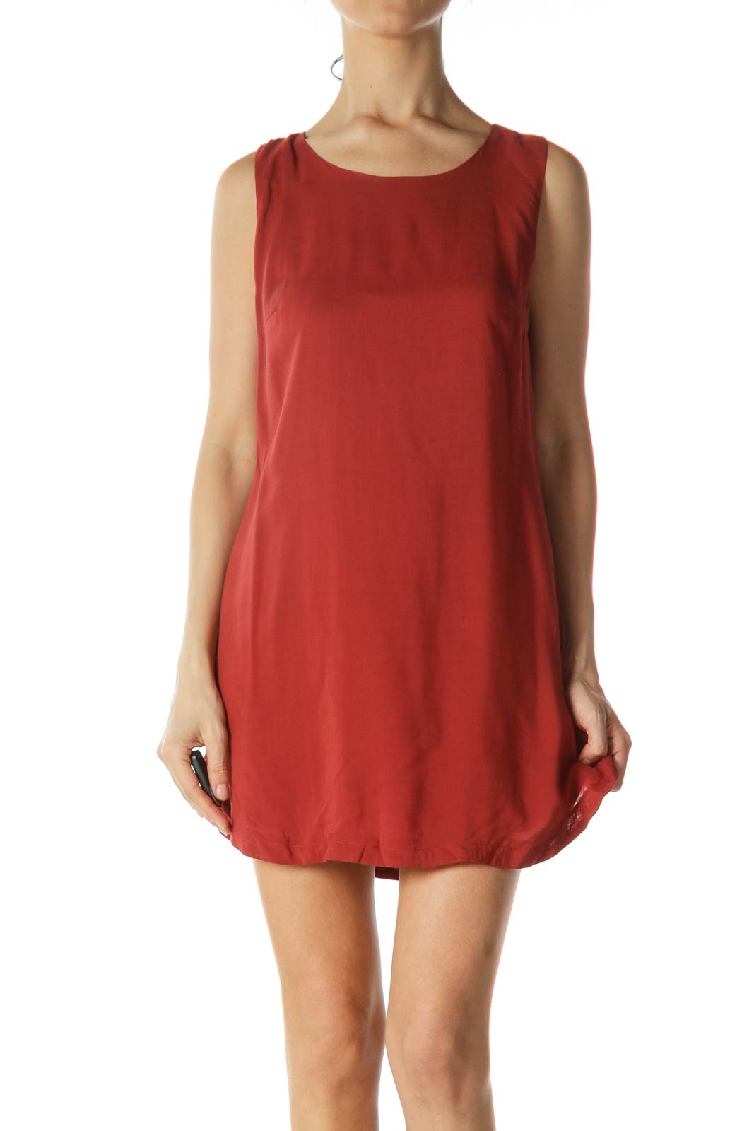 Brick Red Open Side A-Line Day Dress Front