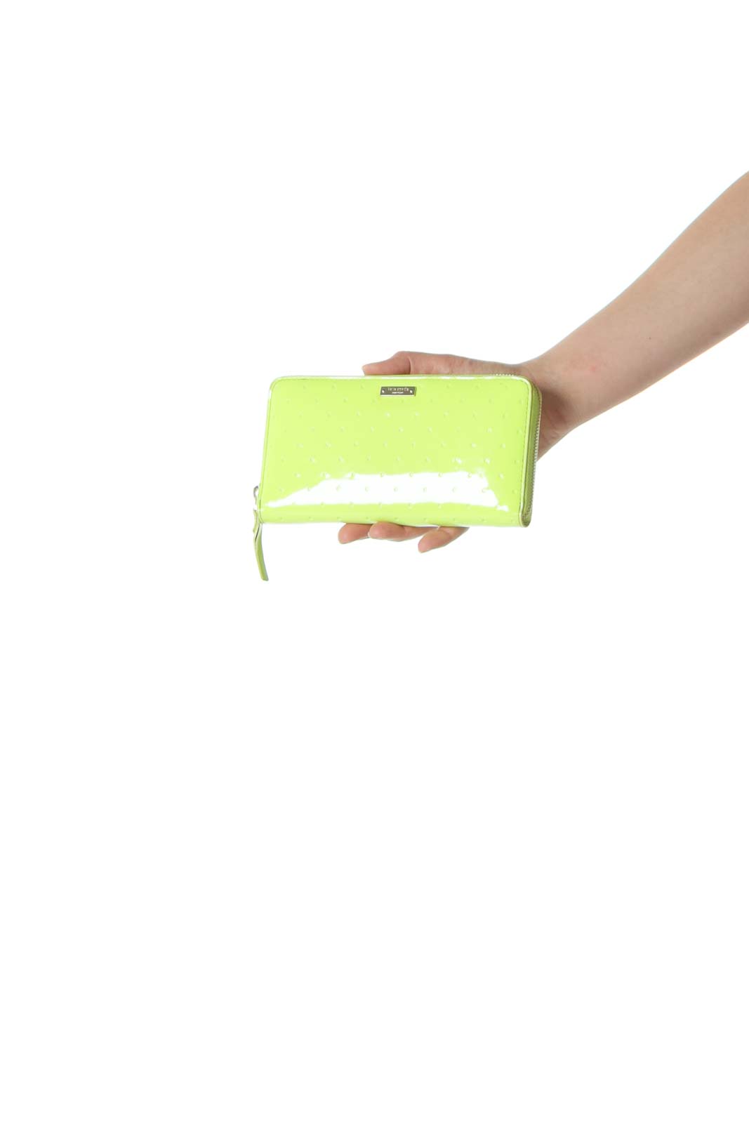 Lime Green Designer Engraved Polka-Dot Print Wallet Front