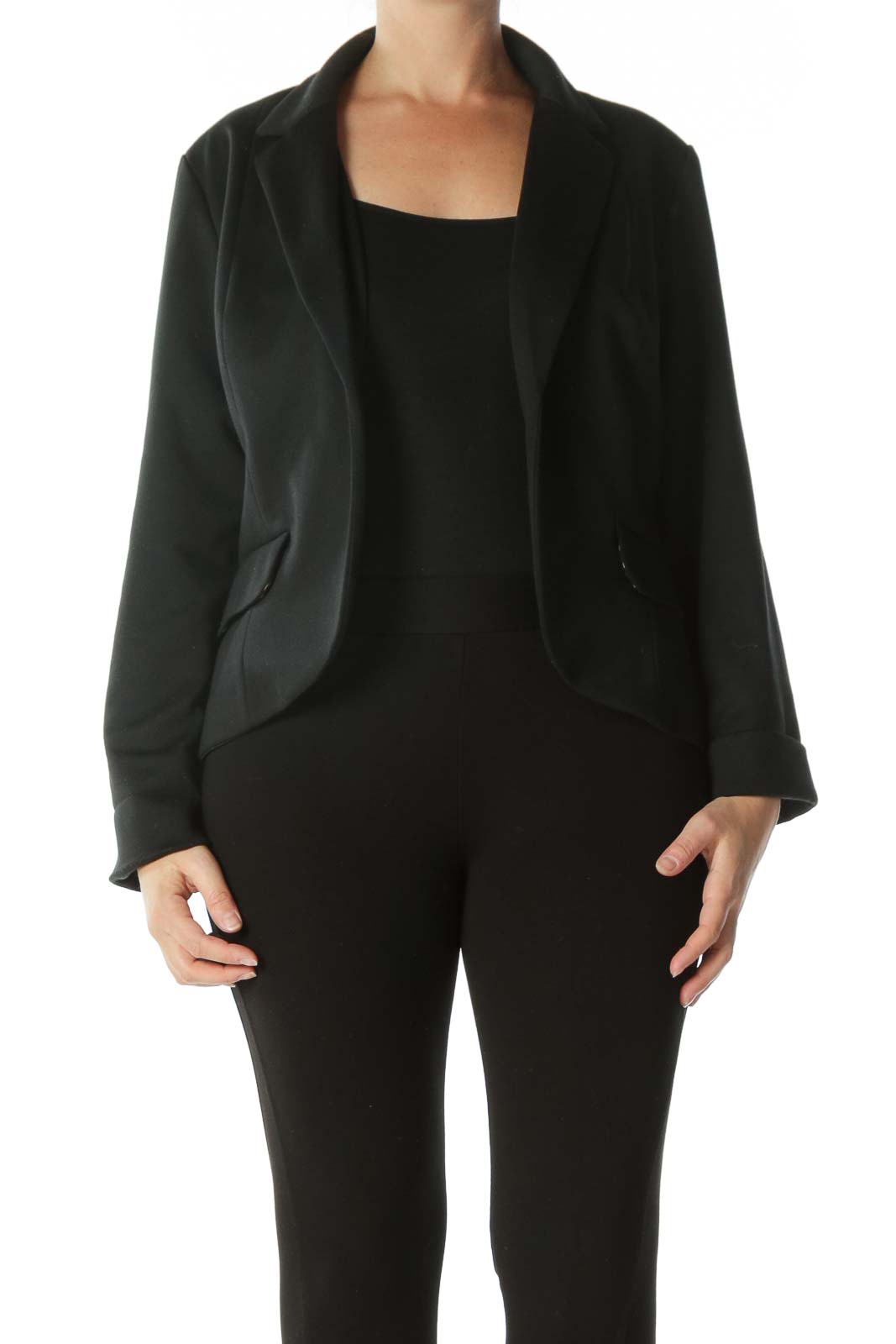 Navy-Blue Collared Textured Blazer Front