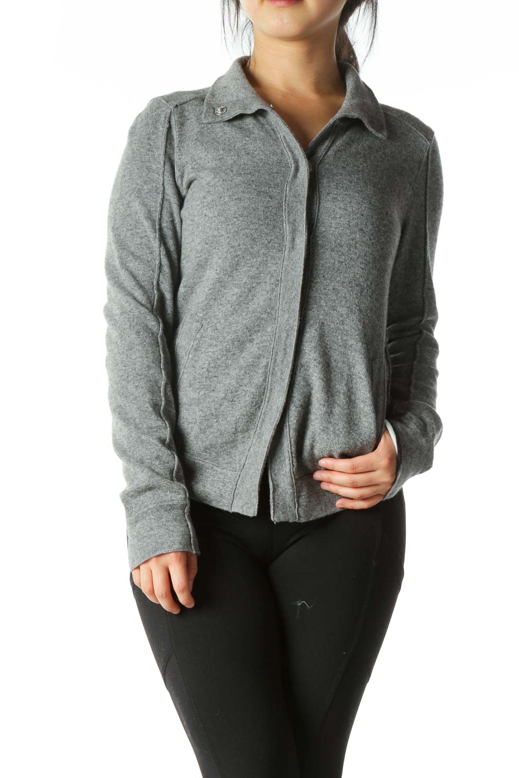 Gray Wool Button Cardigan Front