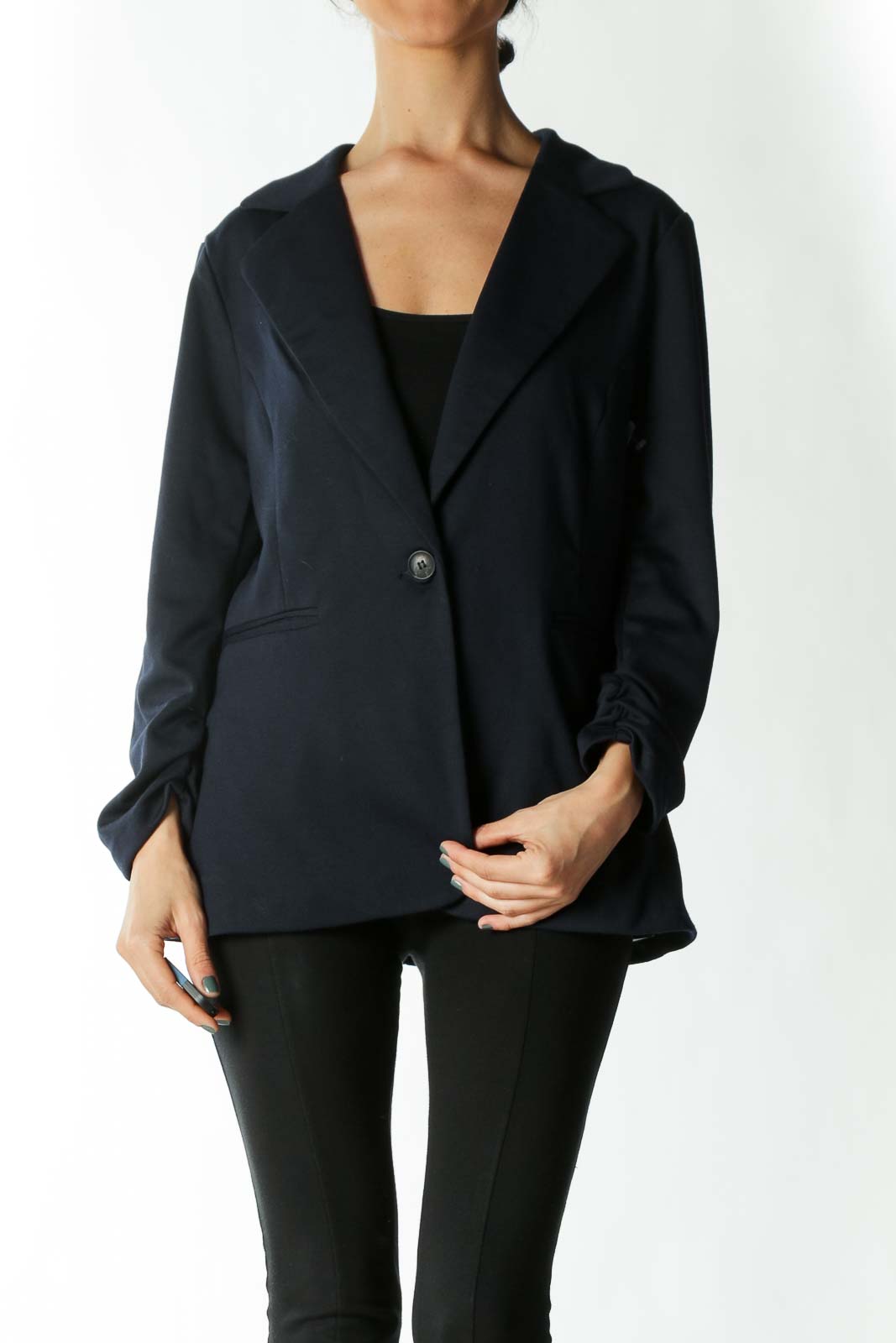 Navy Buttoned Blazer Front