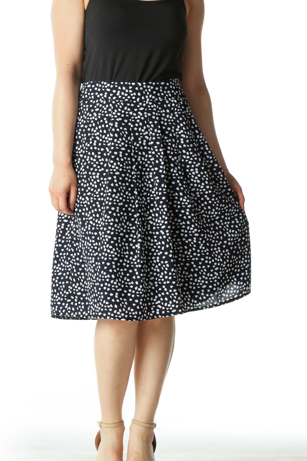 Black and White Polka Dot A-Line Skirt Front