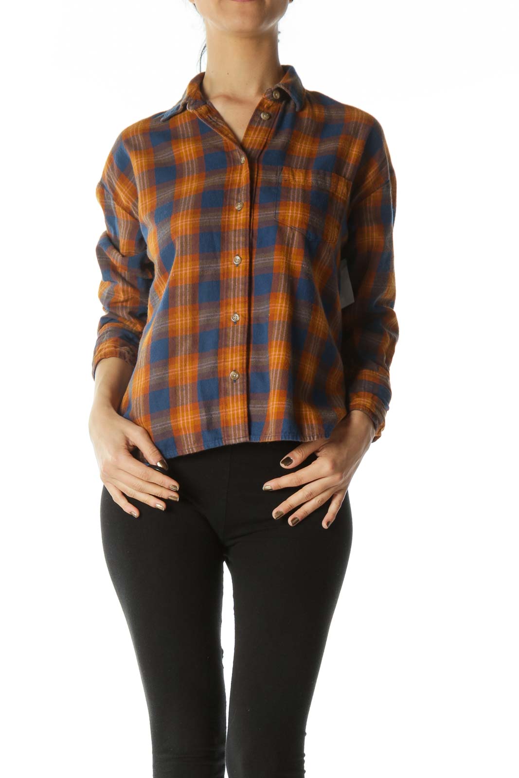 Blue Plaid Long-Sleeve Button-Down 
