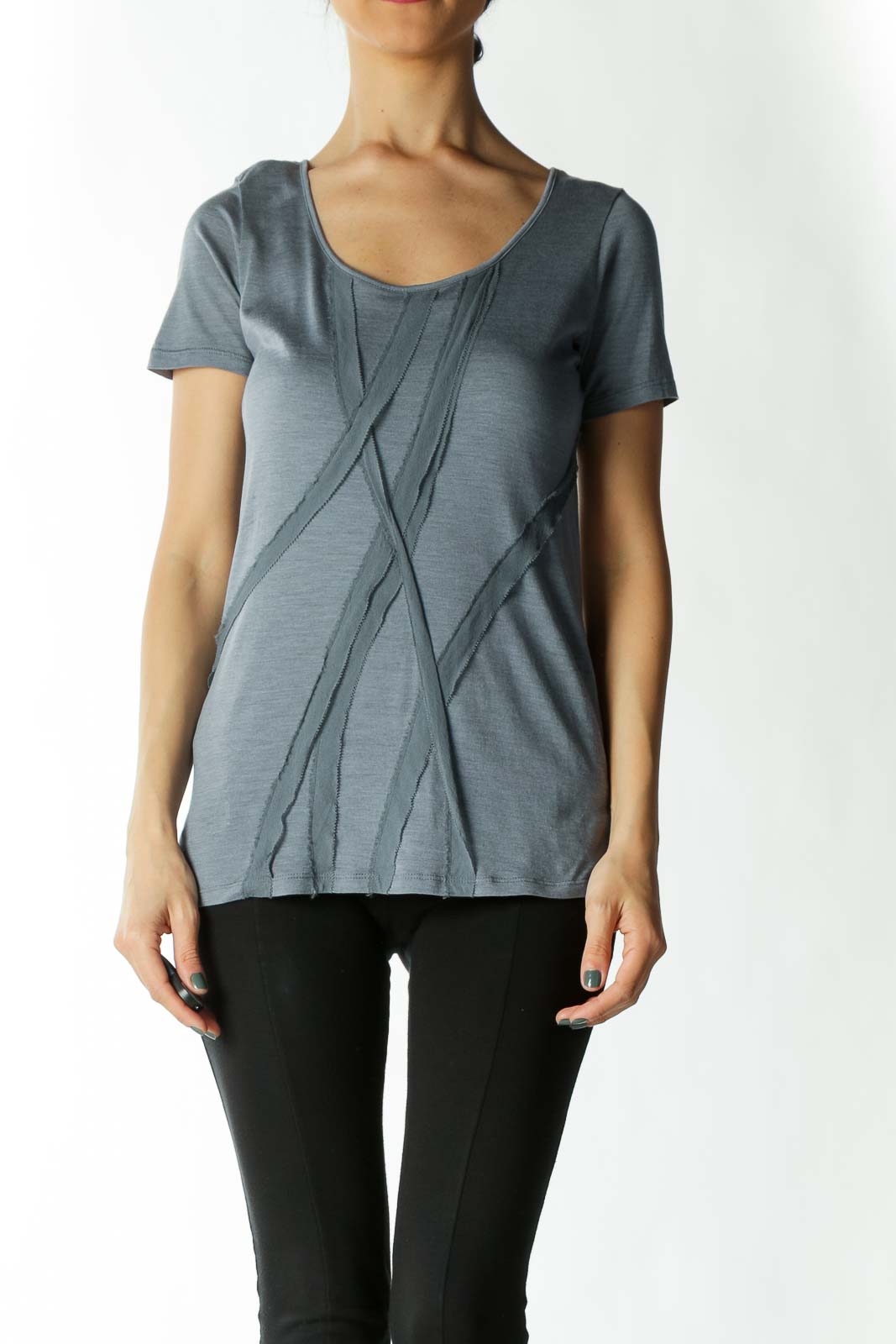 Blue T-Shirt with Textured Detail Front