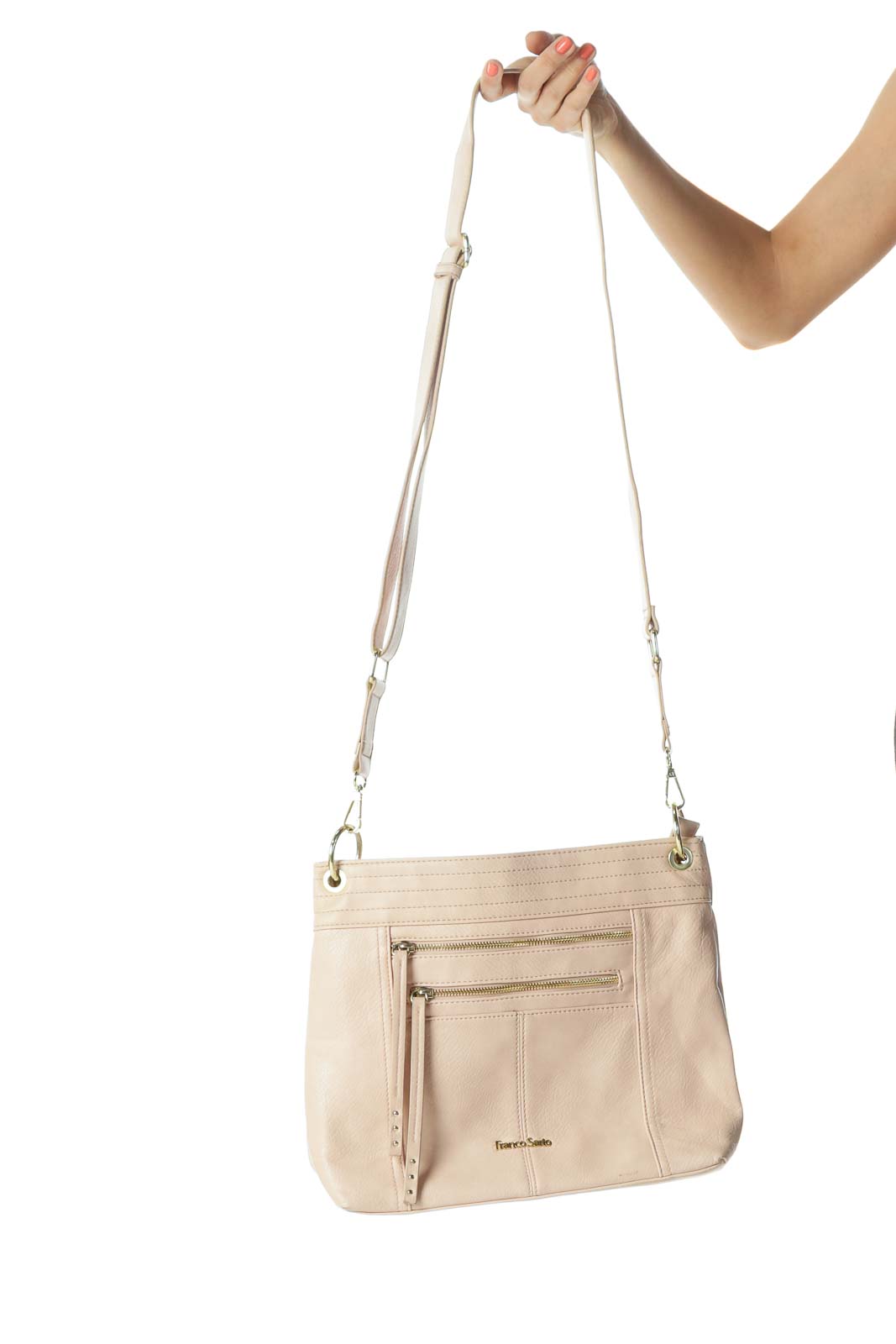 Light Pink Faux-Leather Adjustable Strap Tote Front