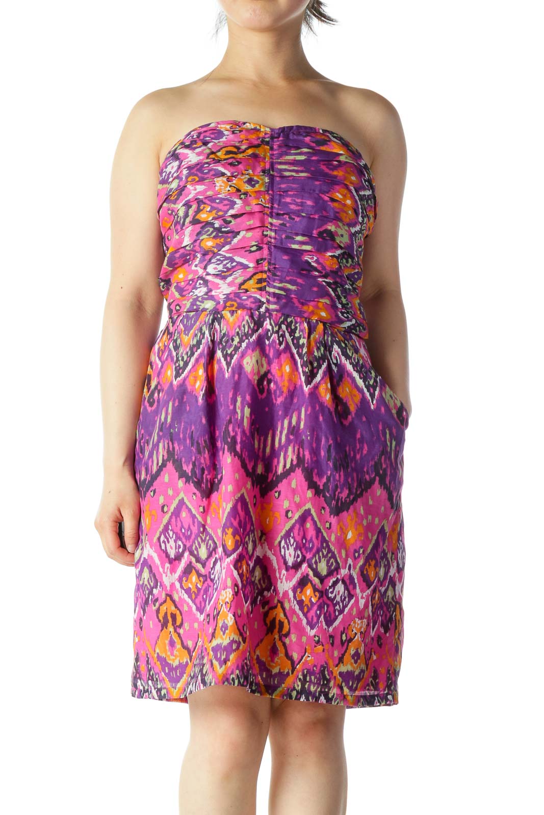 Multicolor Patterned Cocktail Dress Front
