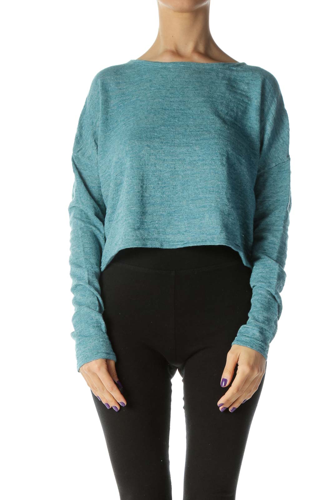 Blue Knit Cropped Sweater Front