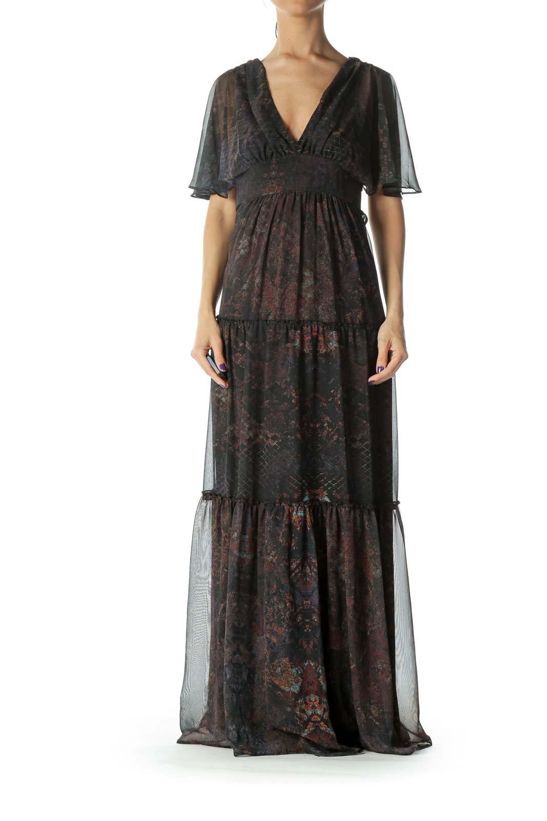 Twelfth Street By Cynthia Vincent Black Print Silk Maxi Dress