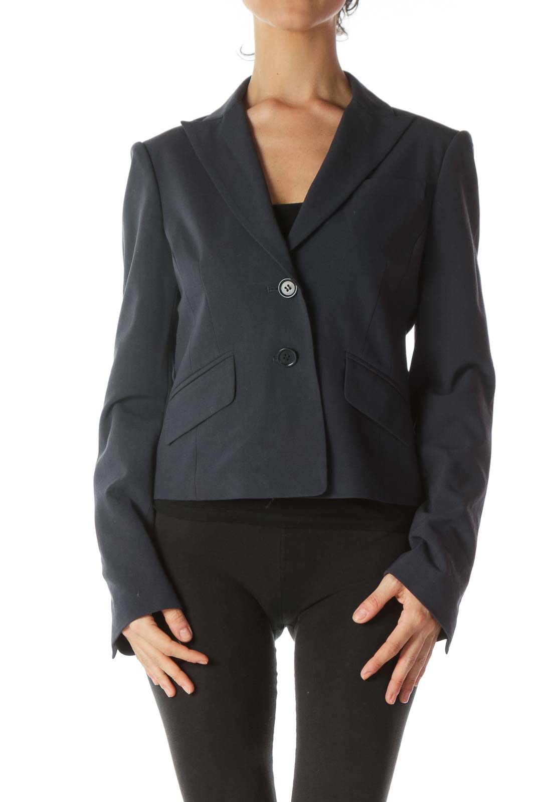 Navy Blue Blazer with Back Drawstring Detail Front