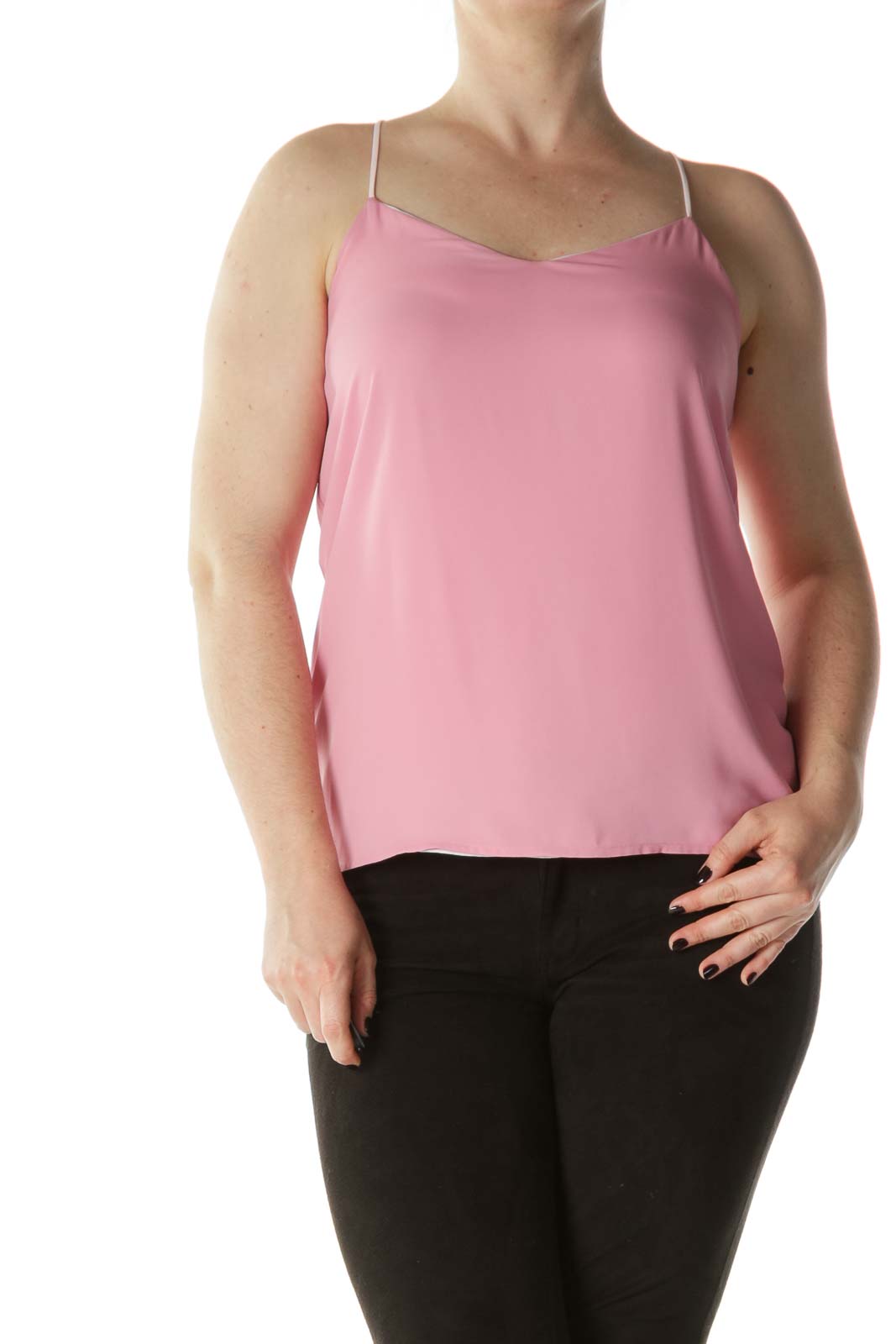 Two-Tone-Pink High-Low Flared Top Front