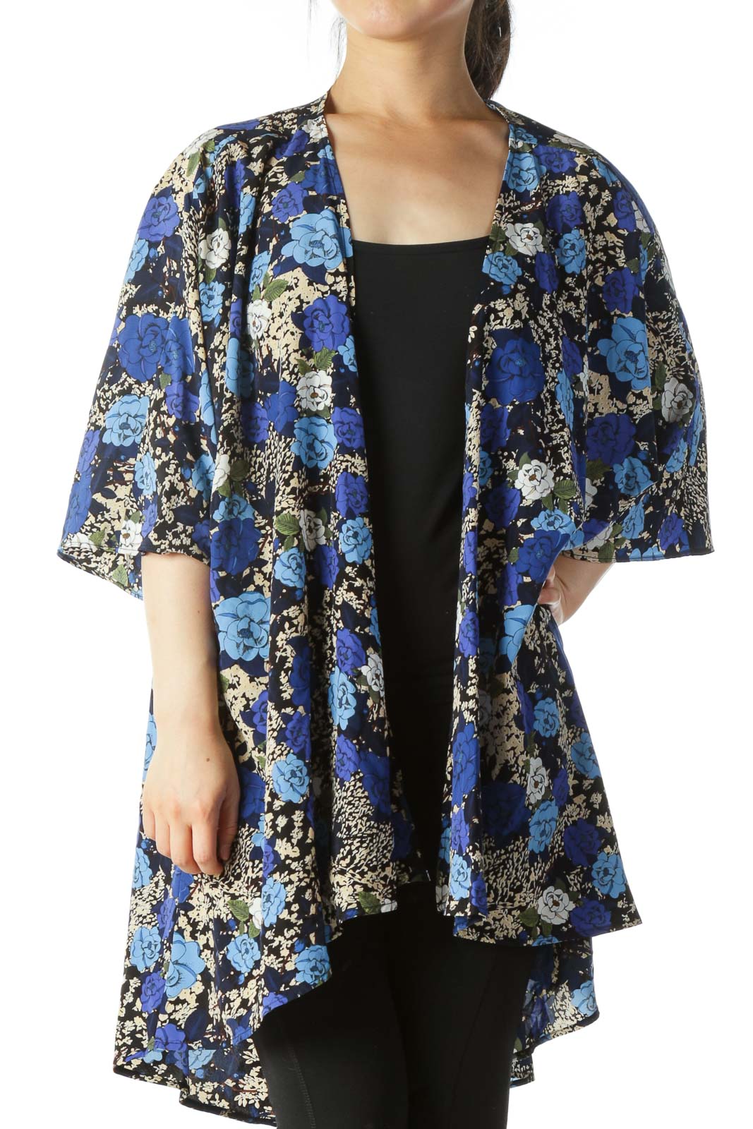Multicolored Floral-Print Light-Weight Cardigan Front