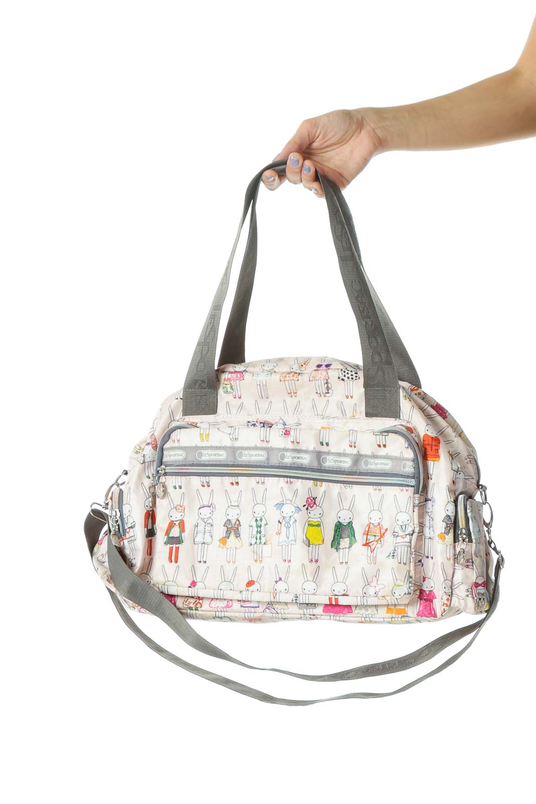 Multicolored Bunny Prints Zippered Pocketed Messenger Bag Front