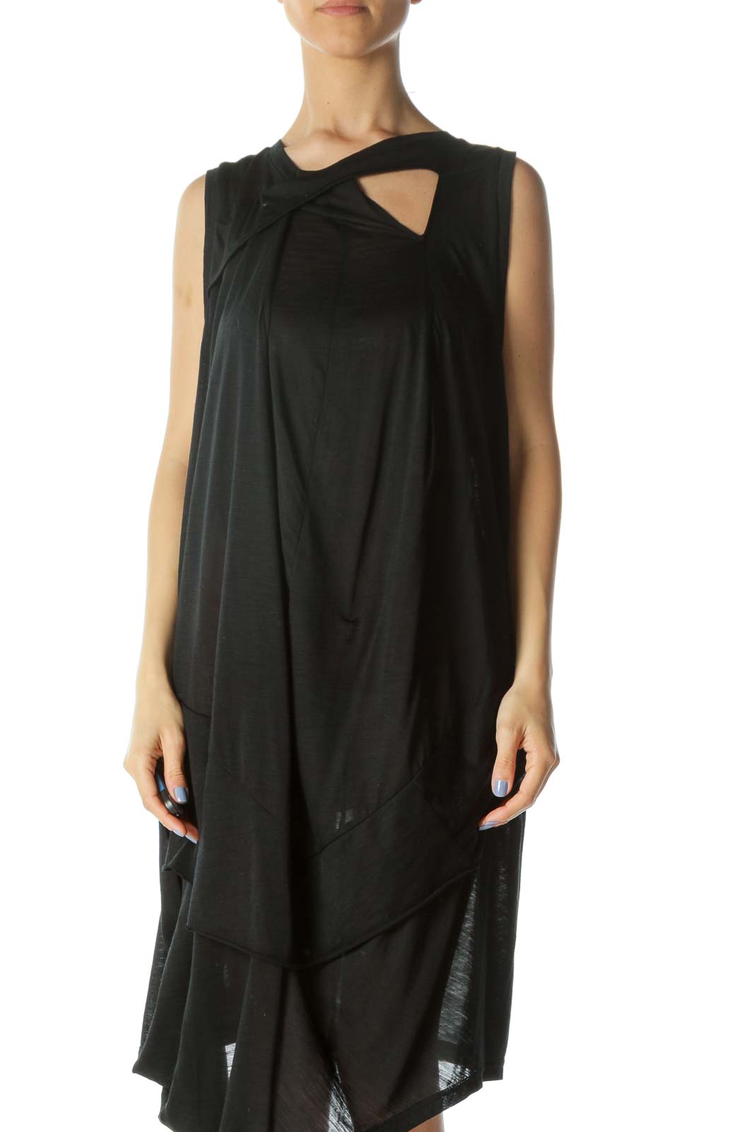 Black See-Through Keyhole Asymmetrical Layered Dress Front