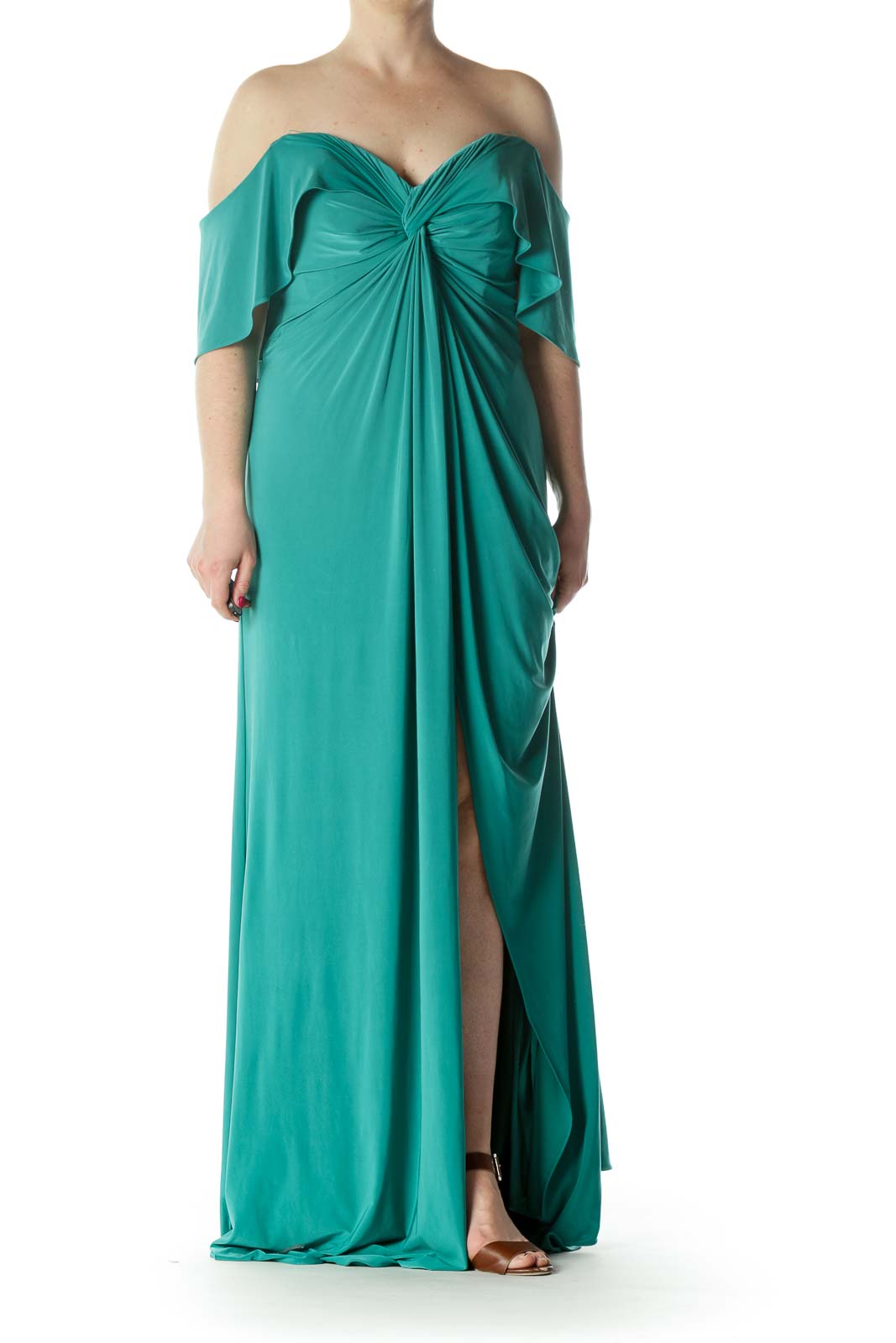 Emerald-Green Sweetheart-Neckline Knot-Detail Inside-Structure Evening Dress Front