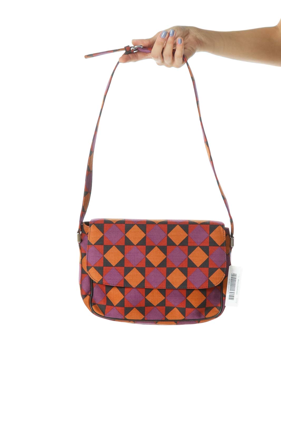 Orange/Purple/Black Geometric Print Shoulder Bag Front