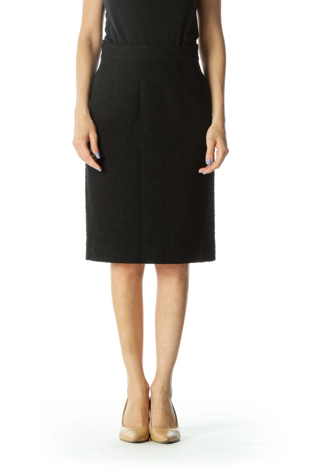 Black Textured Designer Pencil Skirt Front