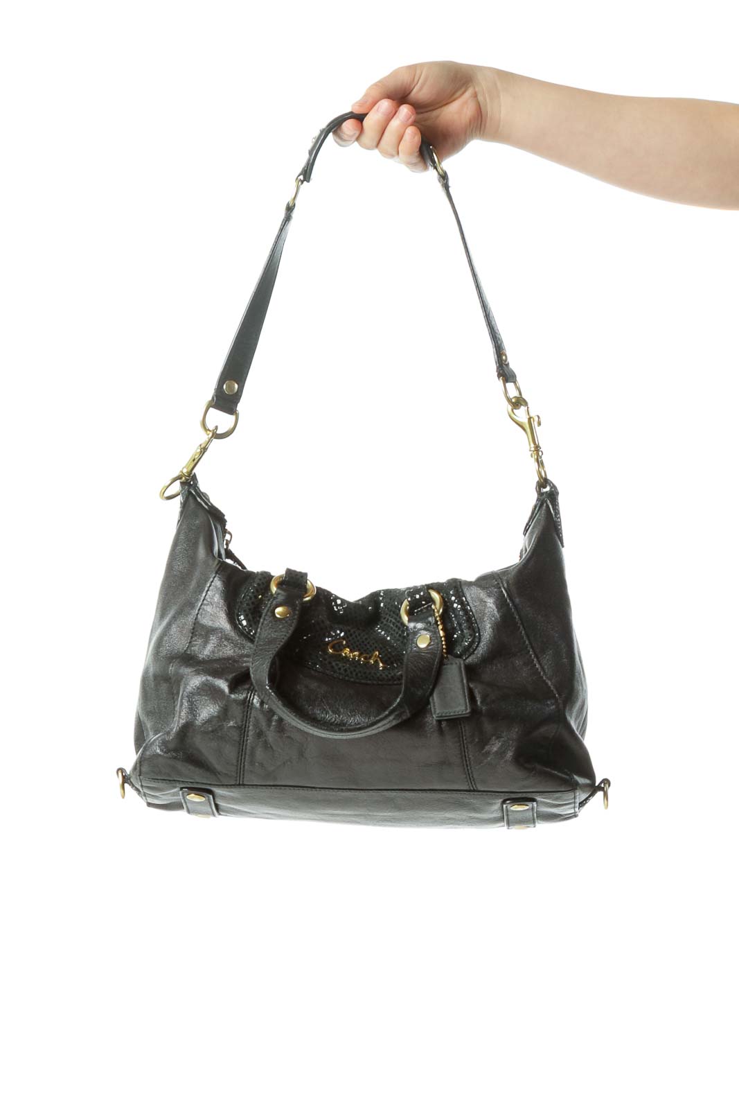 Coach Black Gold Hardware Leather Shoulder bag Leather SilkRoll