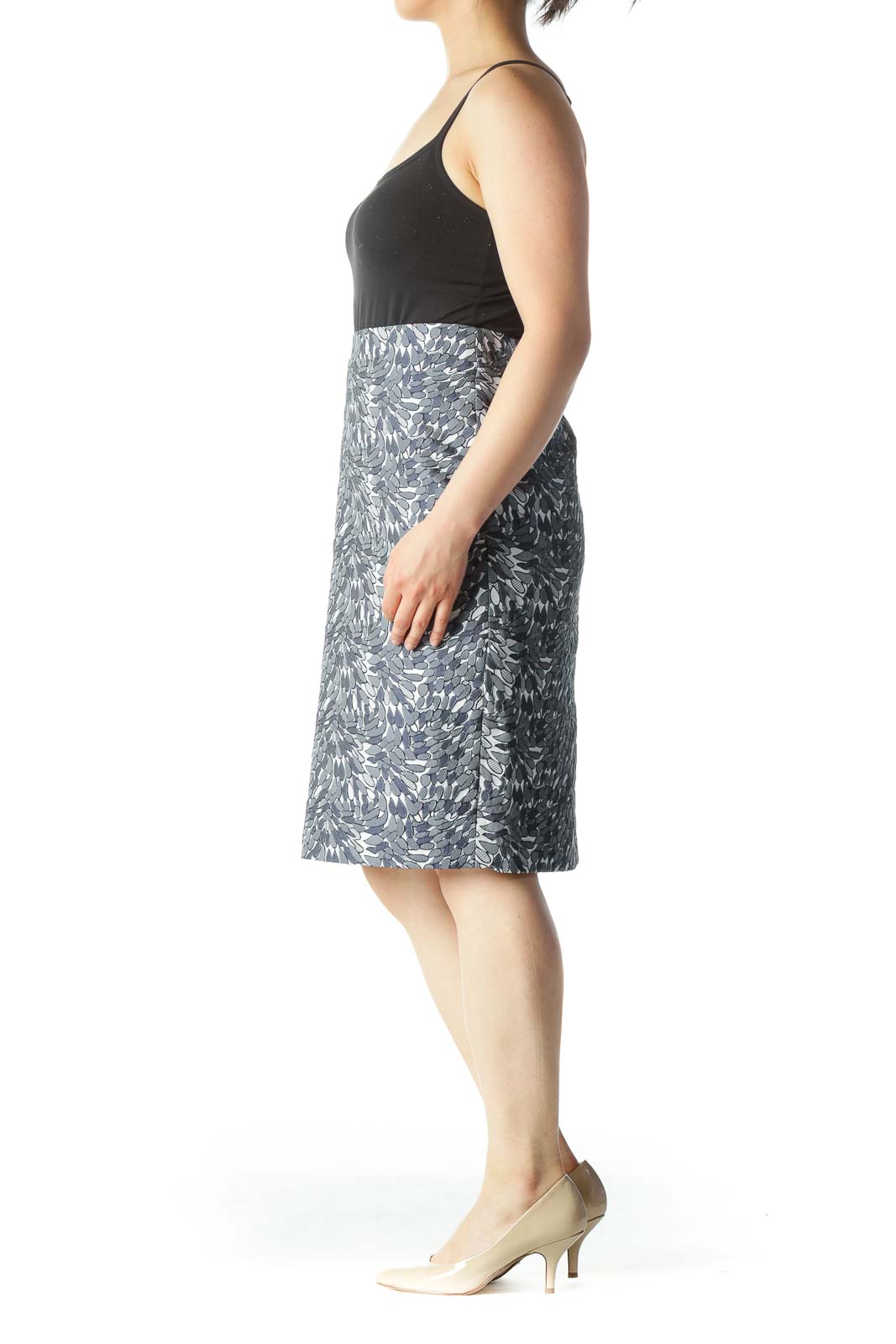 Ann Taylor - Navy & White Jacquard Leaf-Print Pencil Skirt