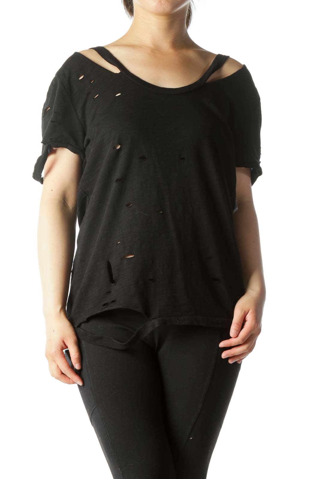 Black Distress Design Short-Sleeve T-Shirt Front