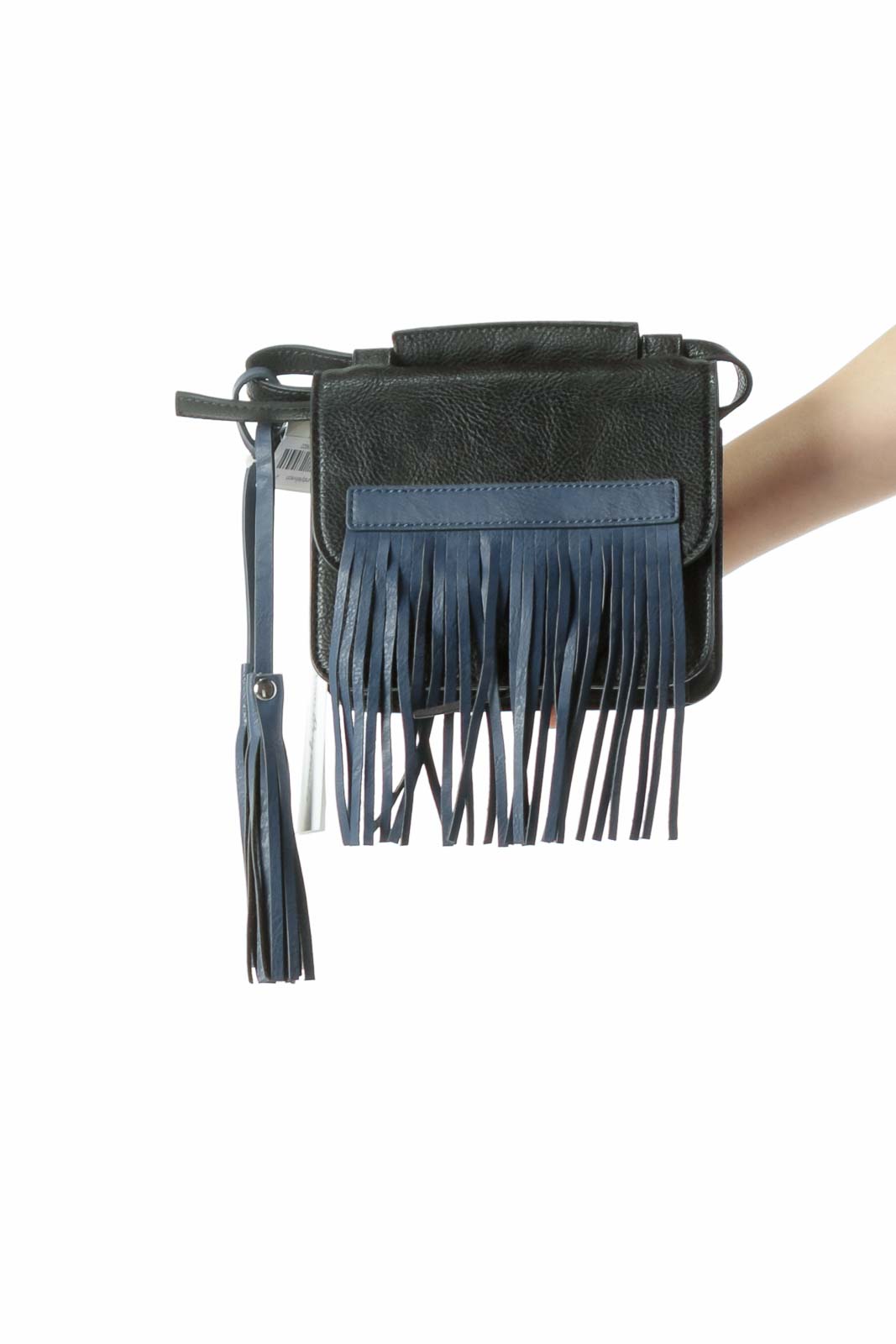 Black Blue Fringe Crossbody Bag with Tassels Front