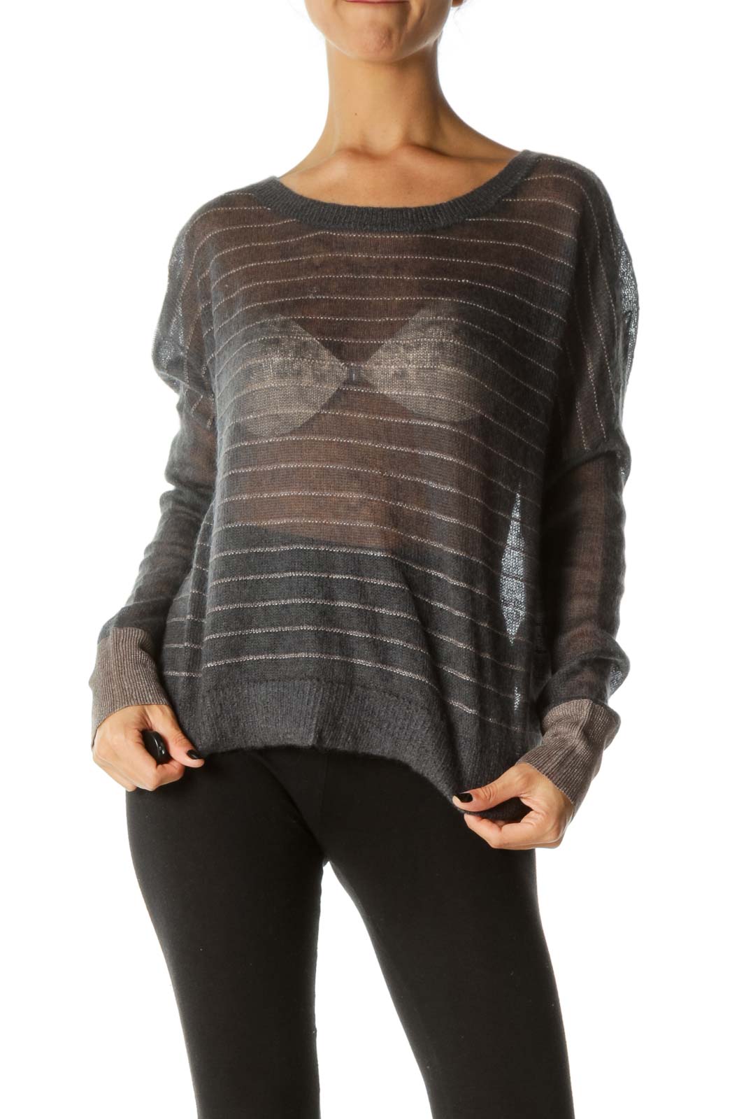 Gray Patterned Cropped Mohair Sweater Front