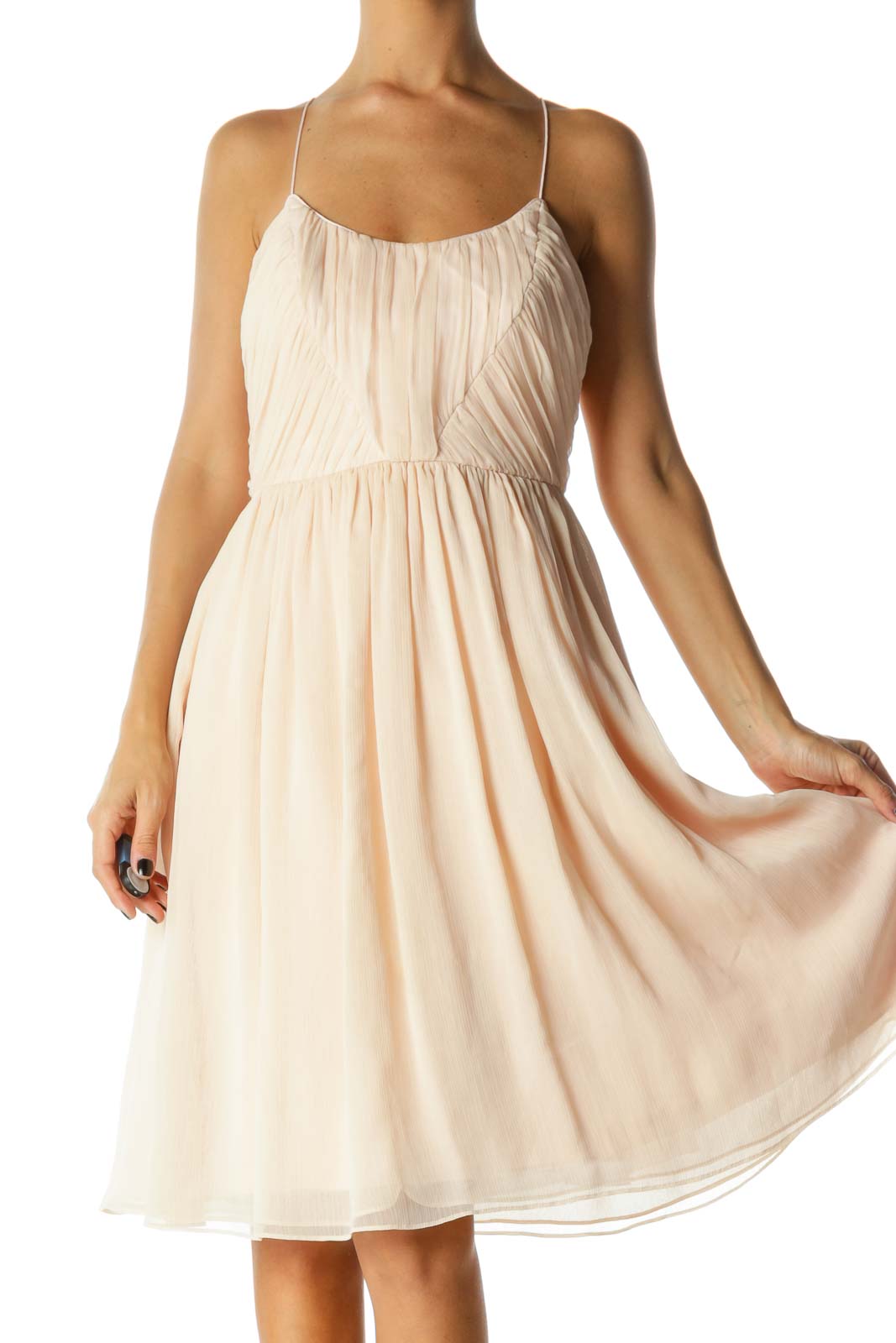 Light Pink Spaghetti Strap Pleated Day Dress Front