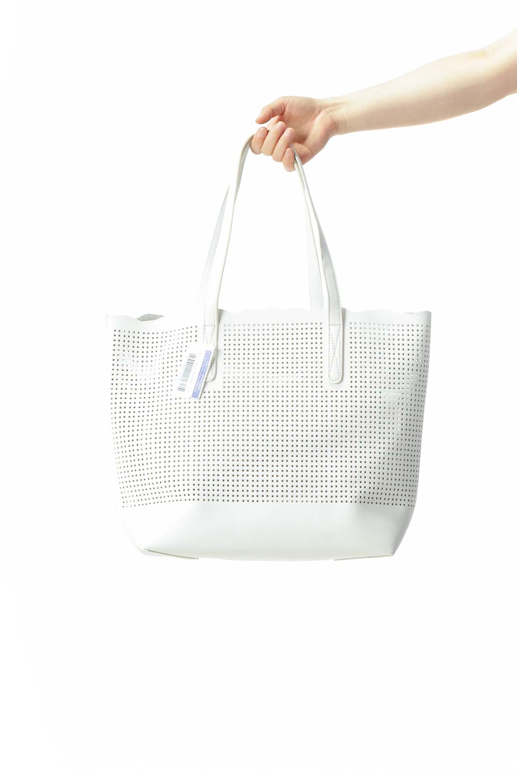 White Cut-Out See-Through Design Open Tote Front