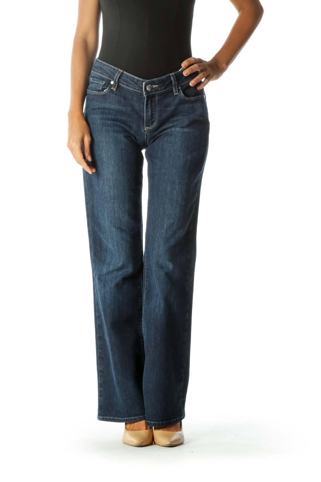 Blue Medium-Wash Bootcut Stretch Denim Jeans Front